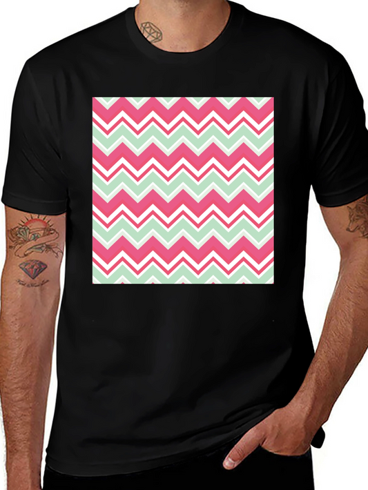 Chevron Pattern T-Shirt - Black Crew Neck Tee