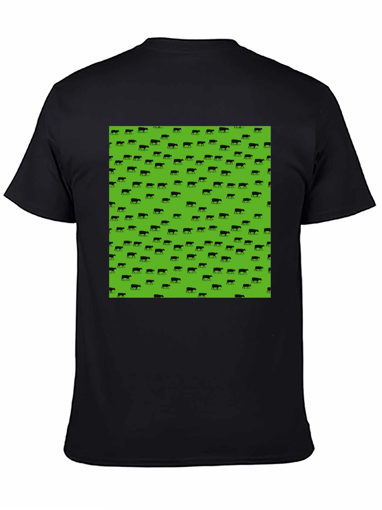 Black Tee with Green Cow Print