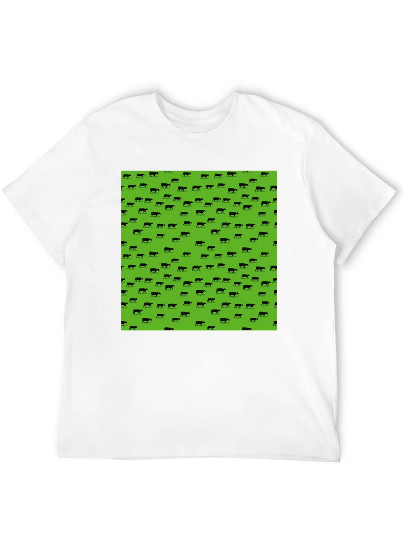 Black Tee with Green Cow Print