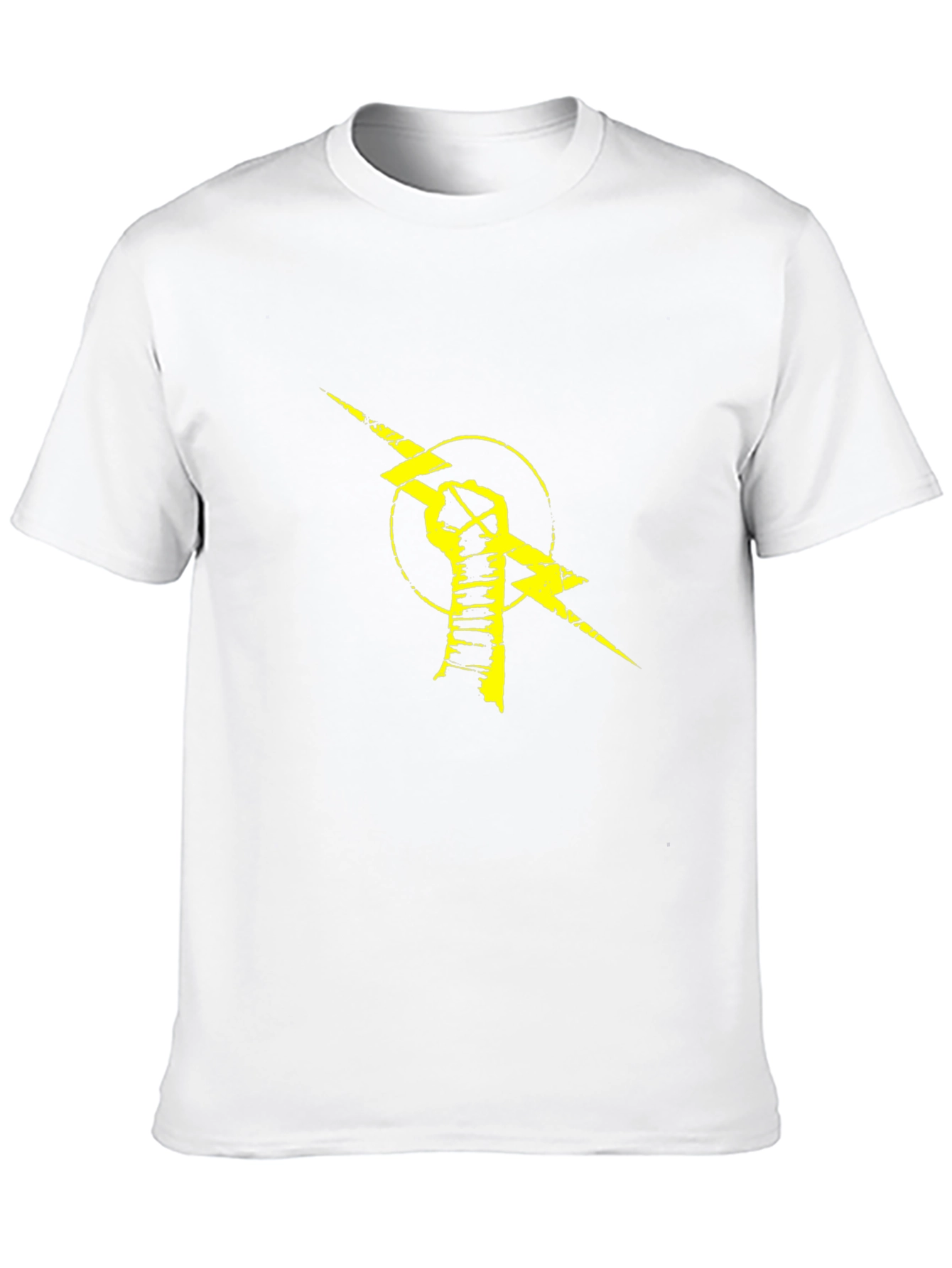Black T-Shirt with Yellow Lightning Bolt Fist Graphic