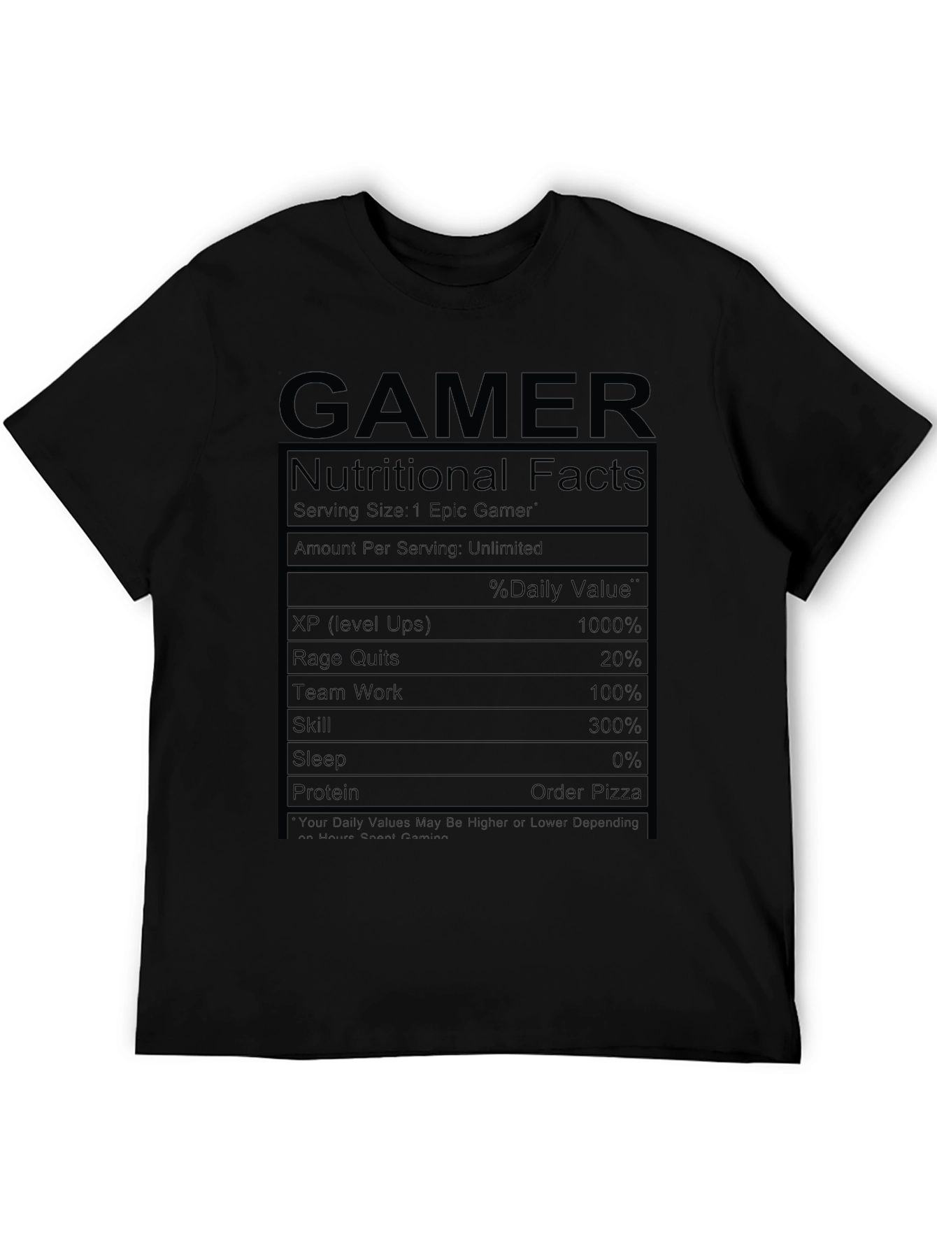 Gamer Nutritional Facts Graphic T-Shirt
