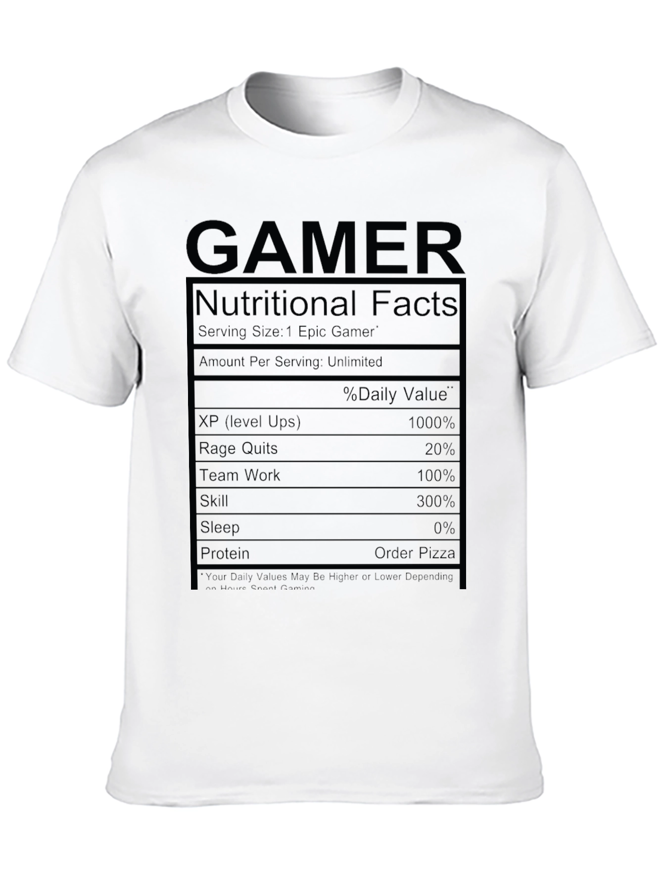Gamer Nutritional Facts Graphic T-Shirt
