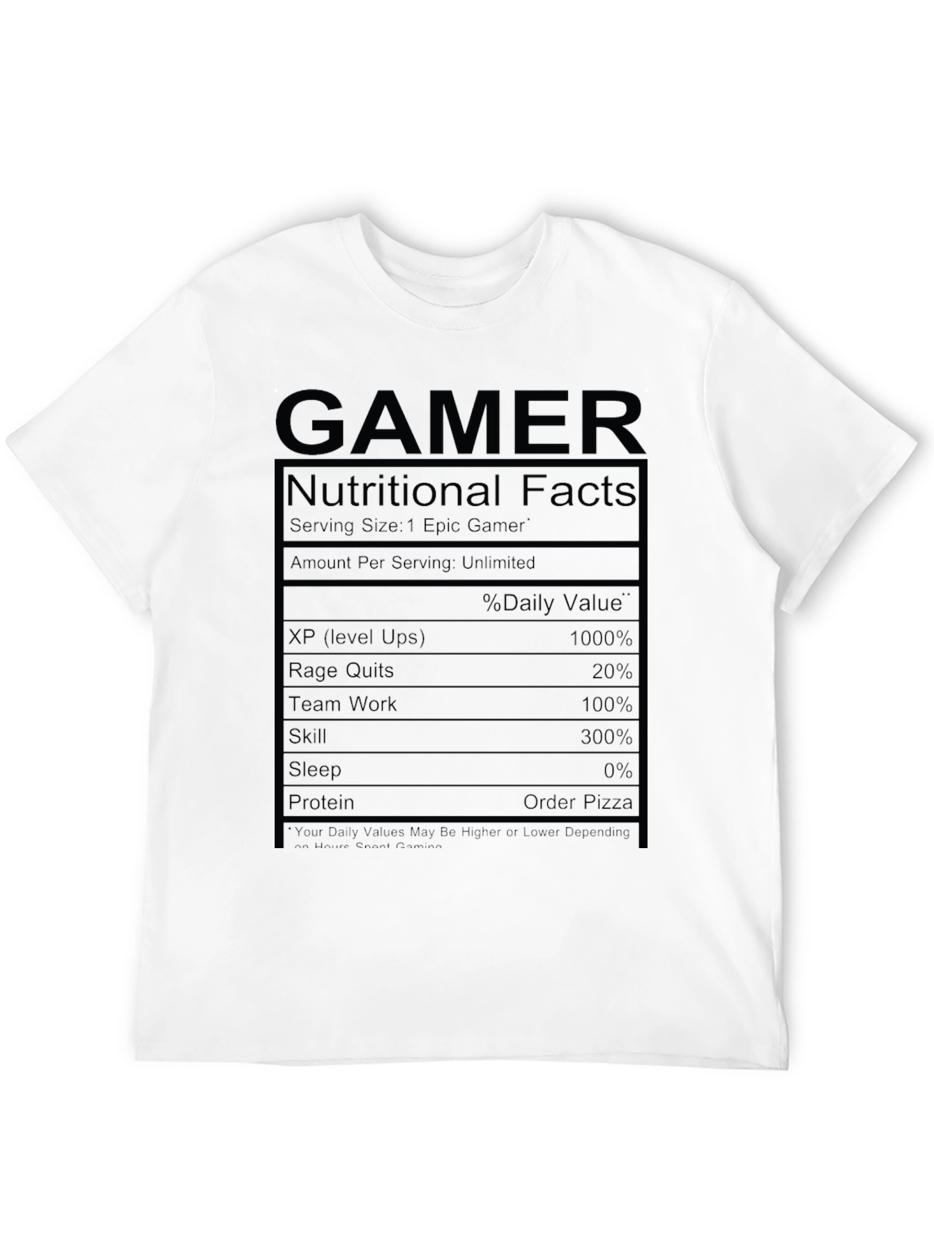 Gamer Nutritional Facts Graphic T-Shirt