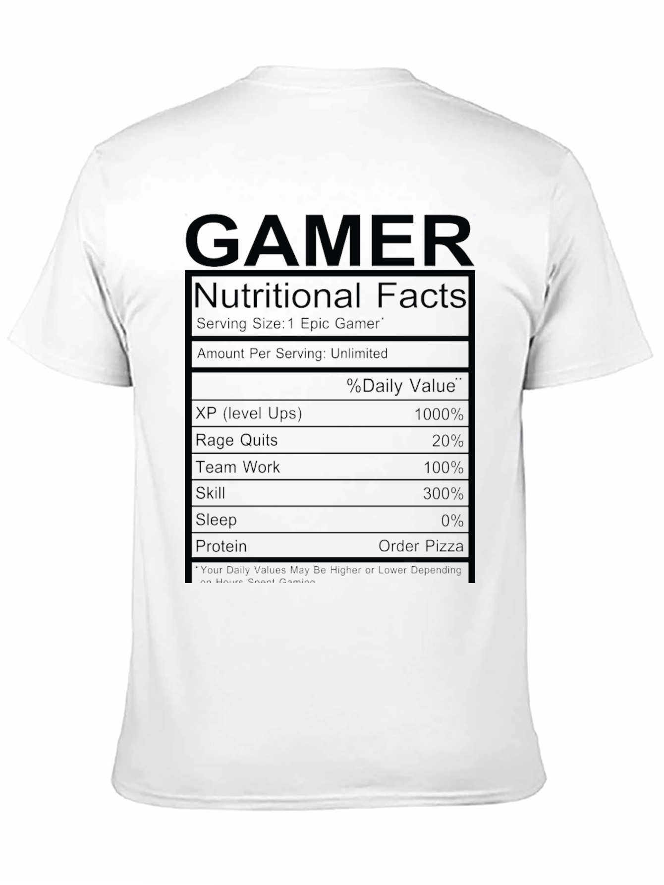 Gamer Nutritional Facts Graphic T-Shirt
