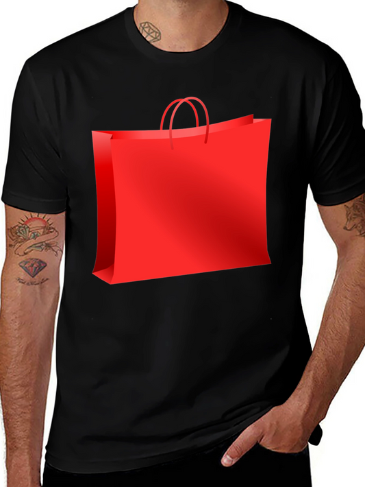 Red Shopping Bag Graphic Tee - Black Casual T-Shirt