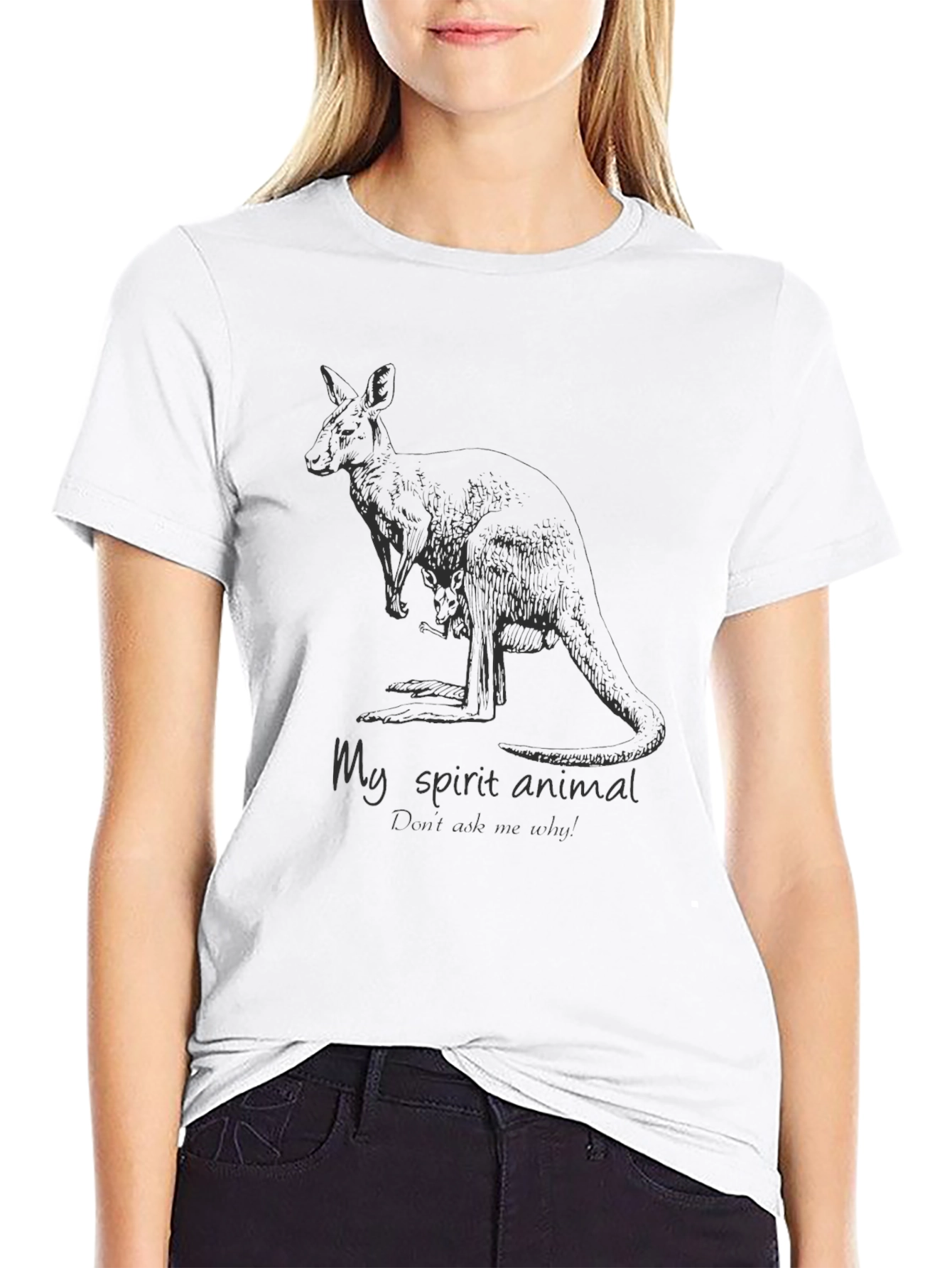 Kangaroo Spirit Animal Mens Black Graphic T-Shirt