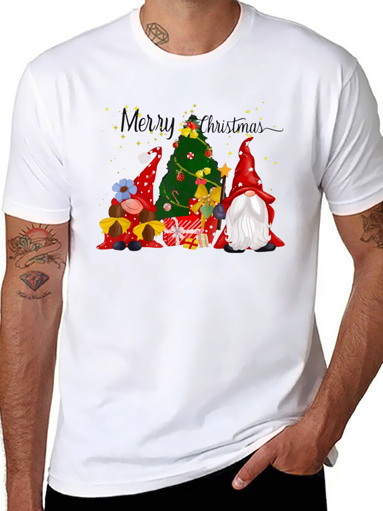 Festive Christmas Gnomes Graphic Tee - Holiday Cheer!