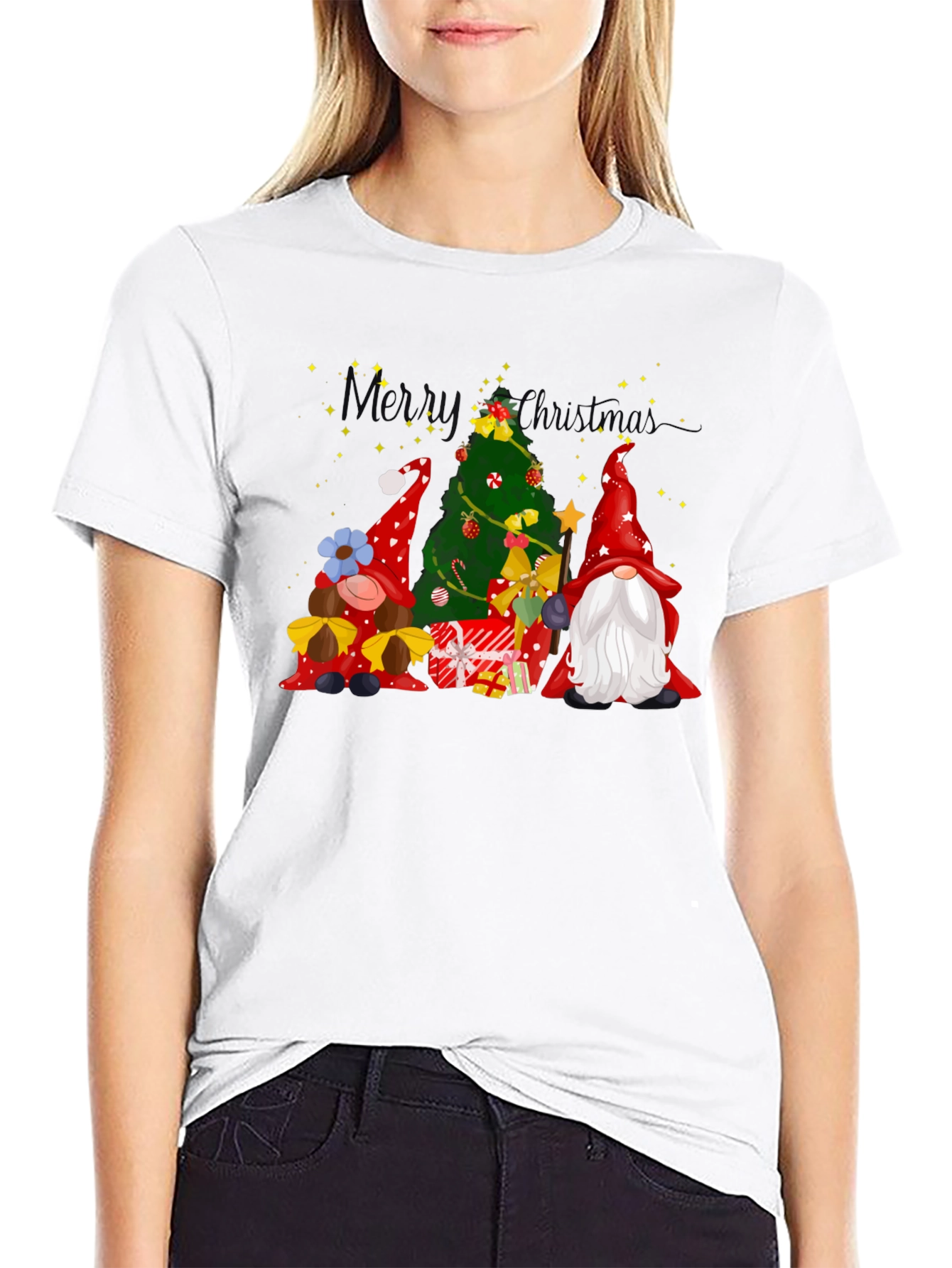 Festive Christmas Gnomes Graphic Tee - Holiday Cheer!