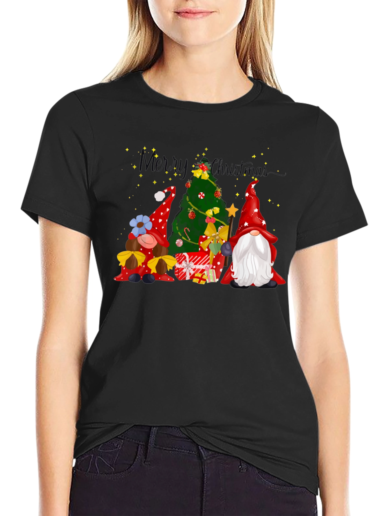 Festive Christmas Gnomes Graphic Tee - Holiday Cheer!