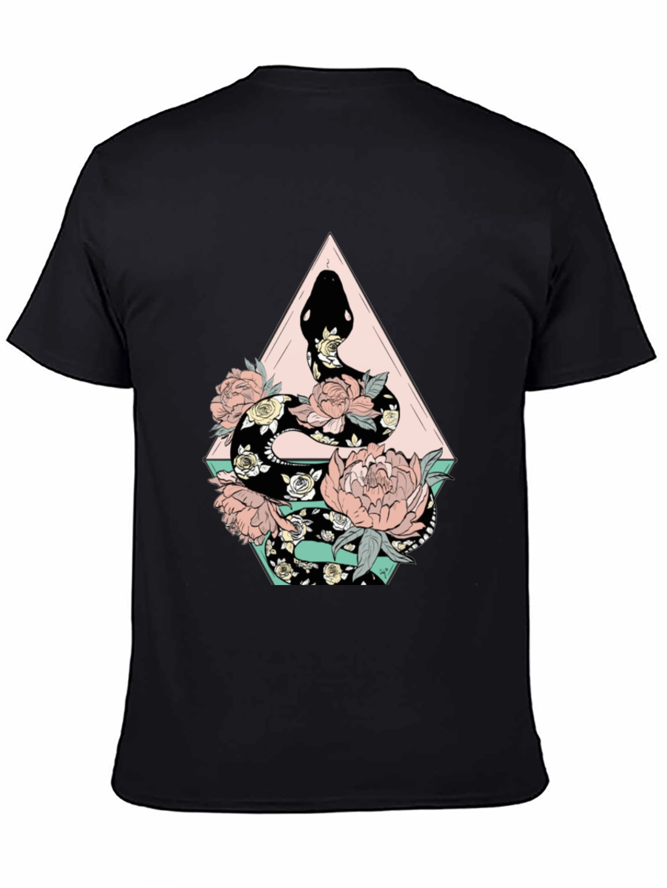Floral Snake Graphic Tee - Stylish Black T-Shirt