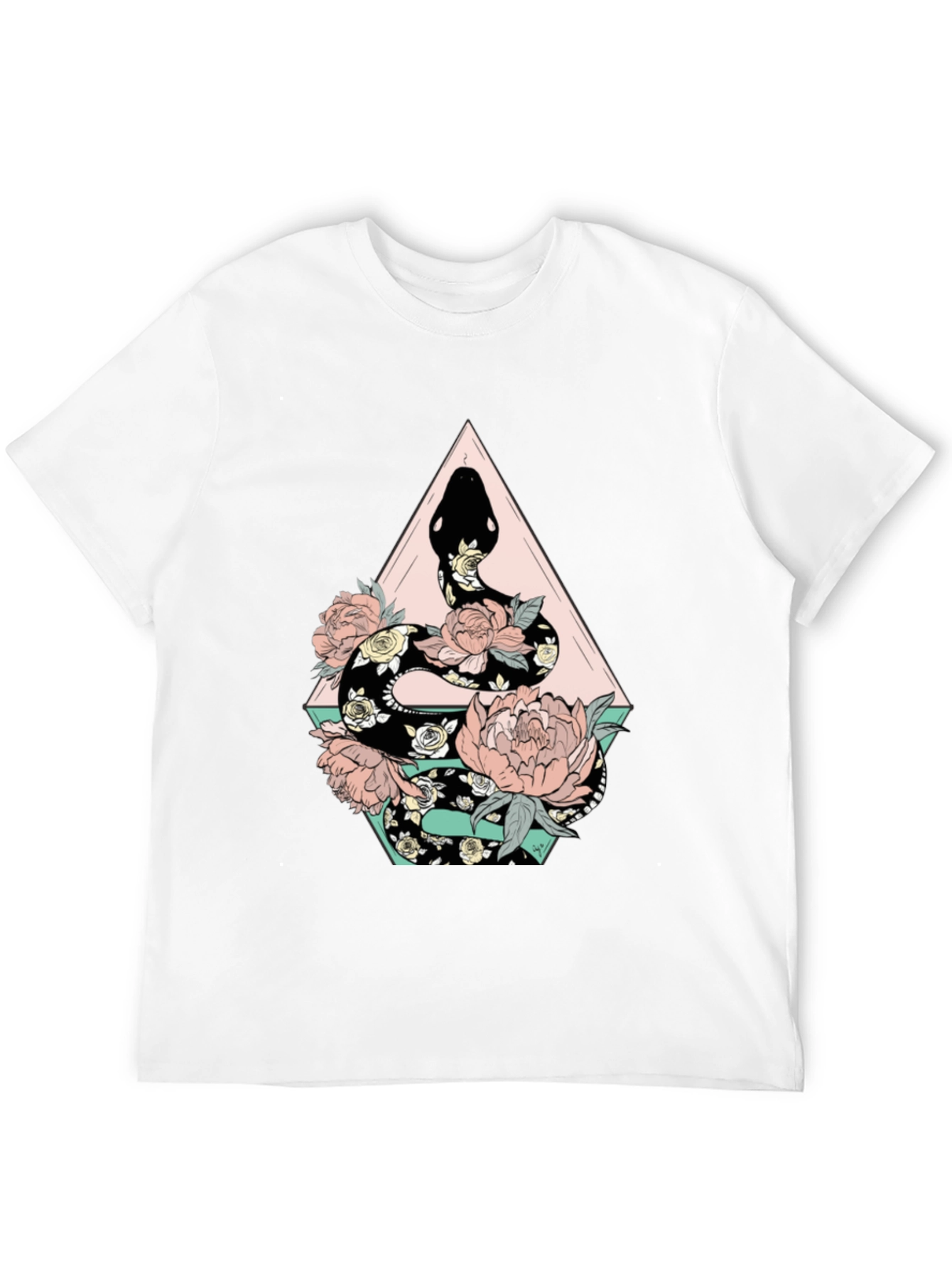 Floral Snake Graphic Tee - Stylish Black T-Shirt