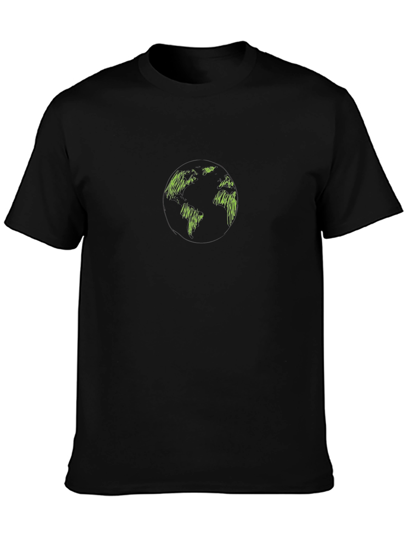 Black T-Shirt with Green Scribble Earth Design