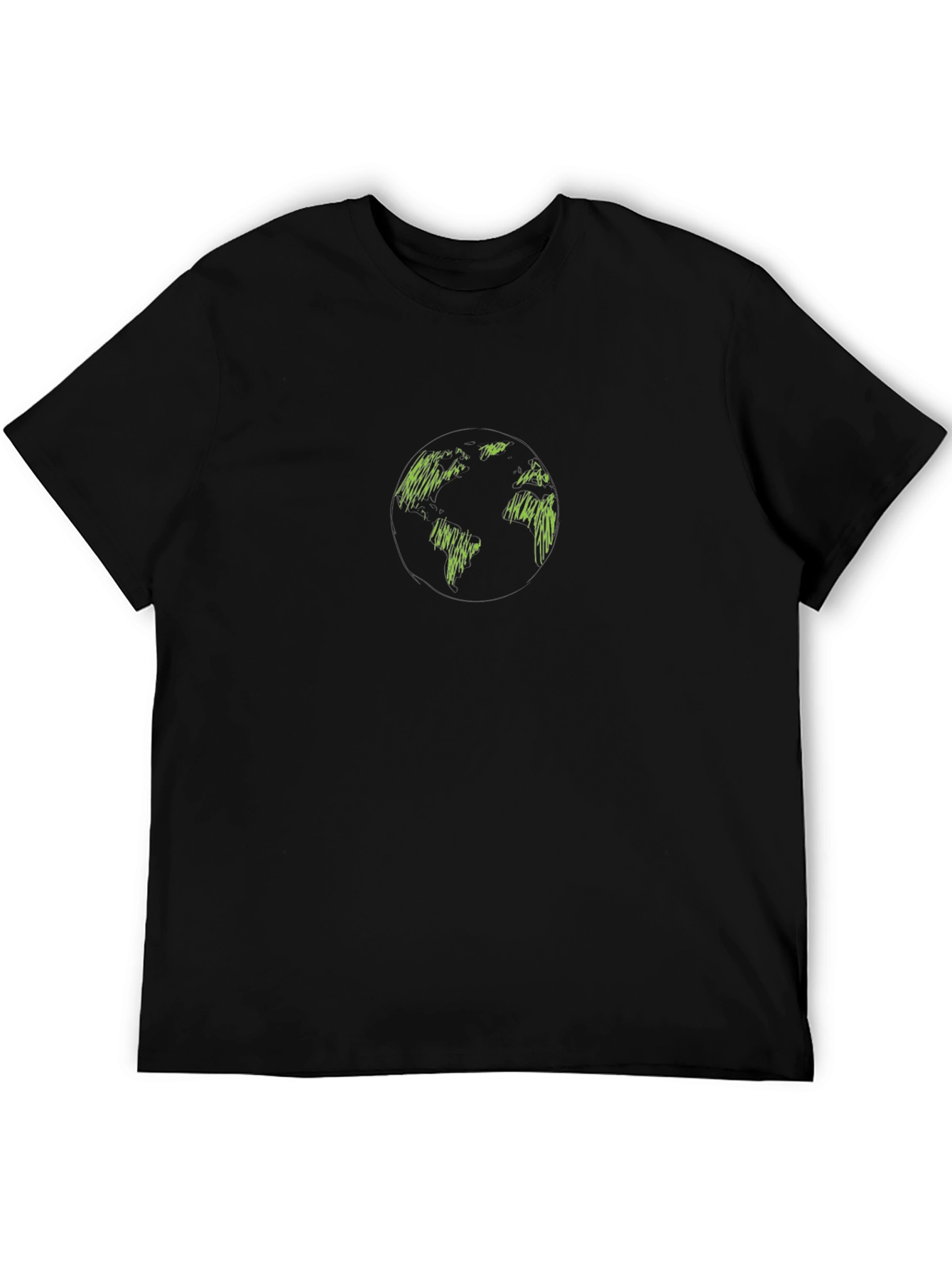 Black T-Shirt with Green Scribble Earth Design