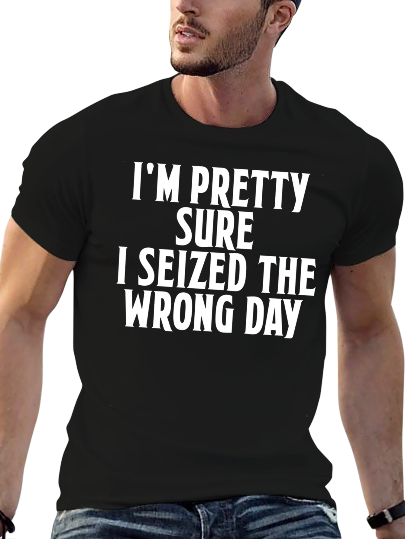Funny Seized Wrong Day Black T-Shirt