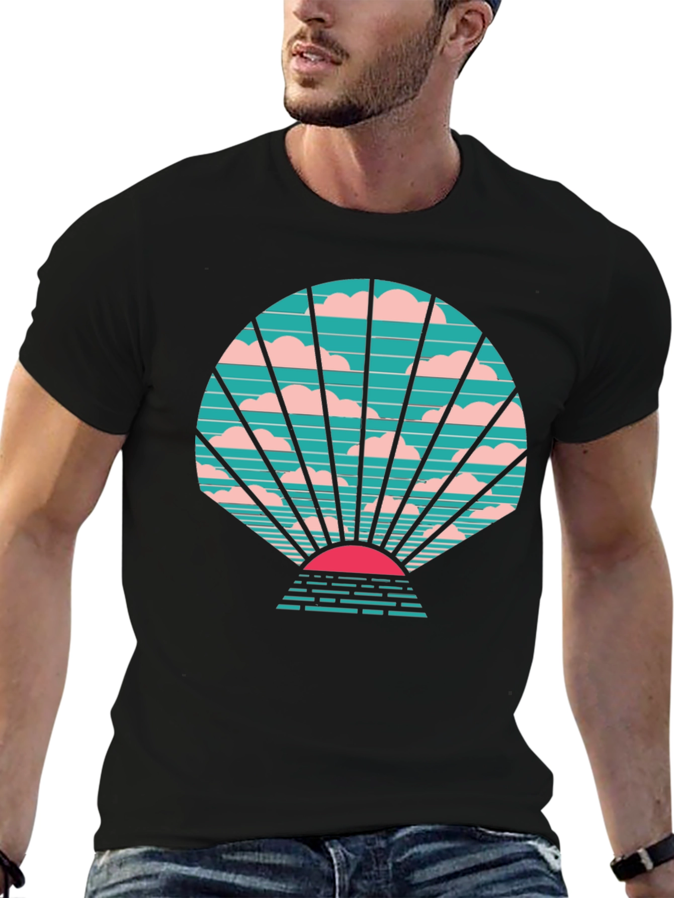 Retro Sunset Graphic Tee - Stylish Black T-Shirt