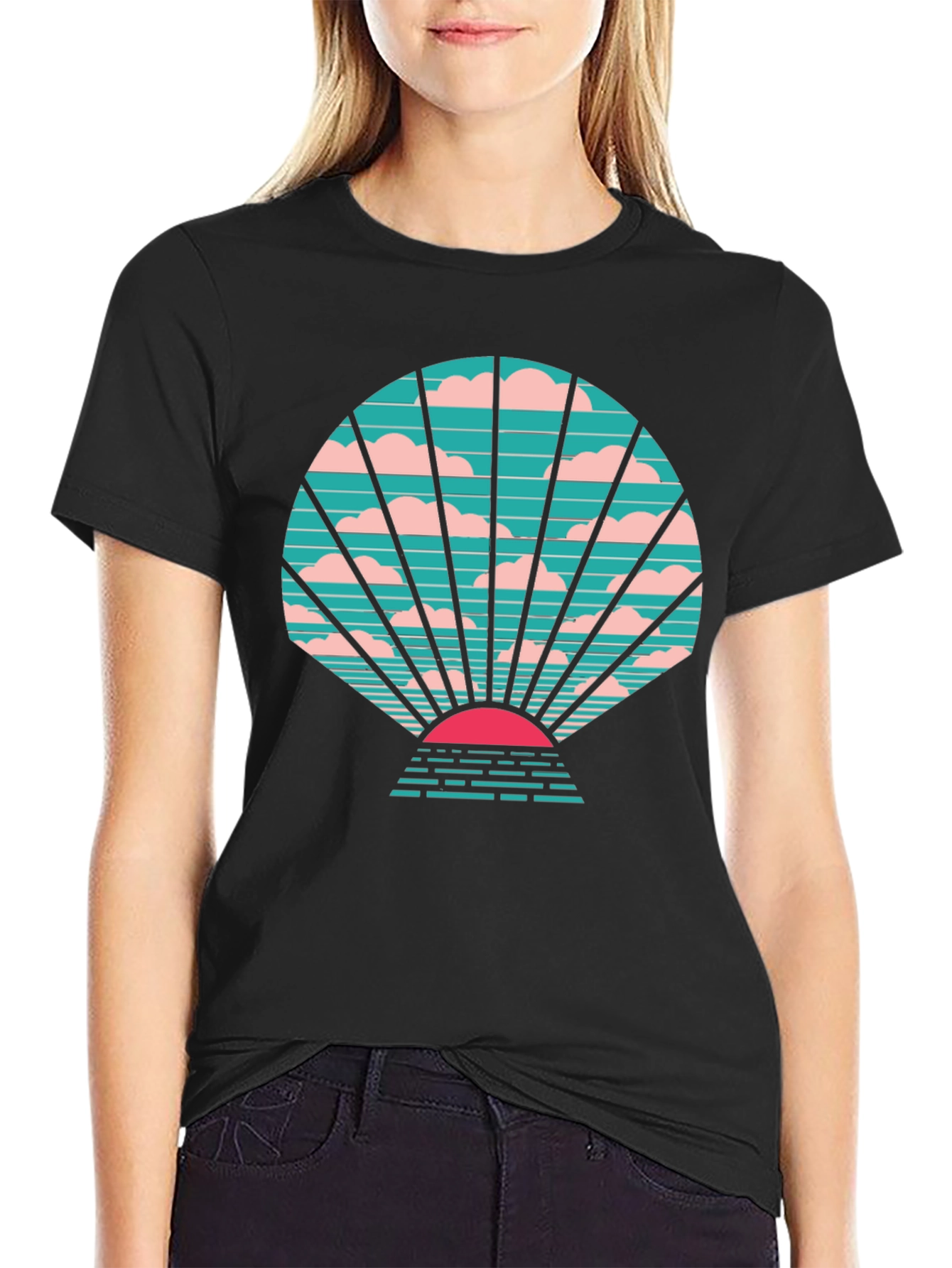 Retro Sunset Graphic Tee - Stylish Black T-Shirt