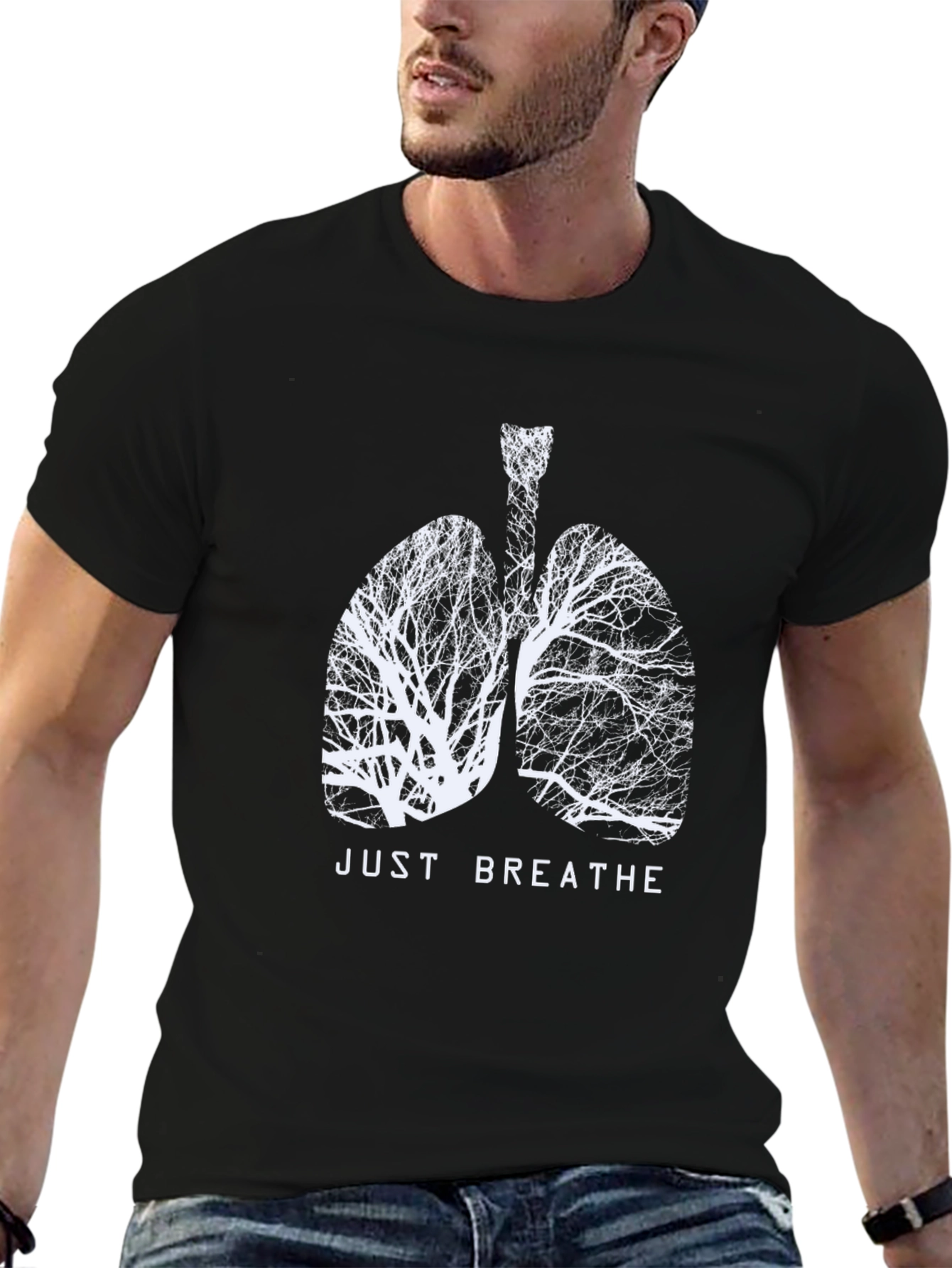 Just Breathe Tree Lungs Black T-Shirt