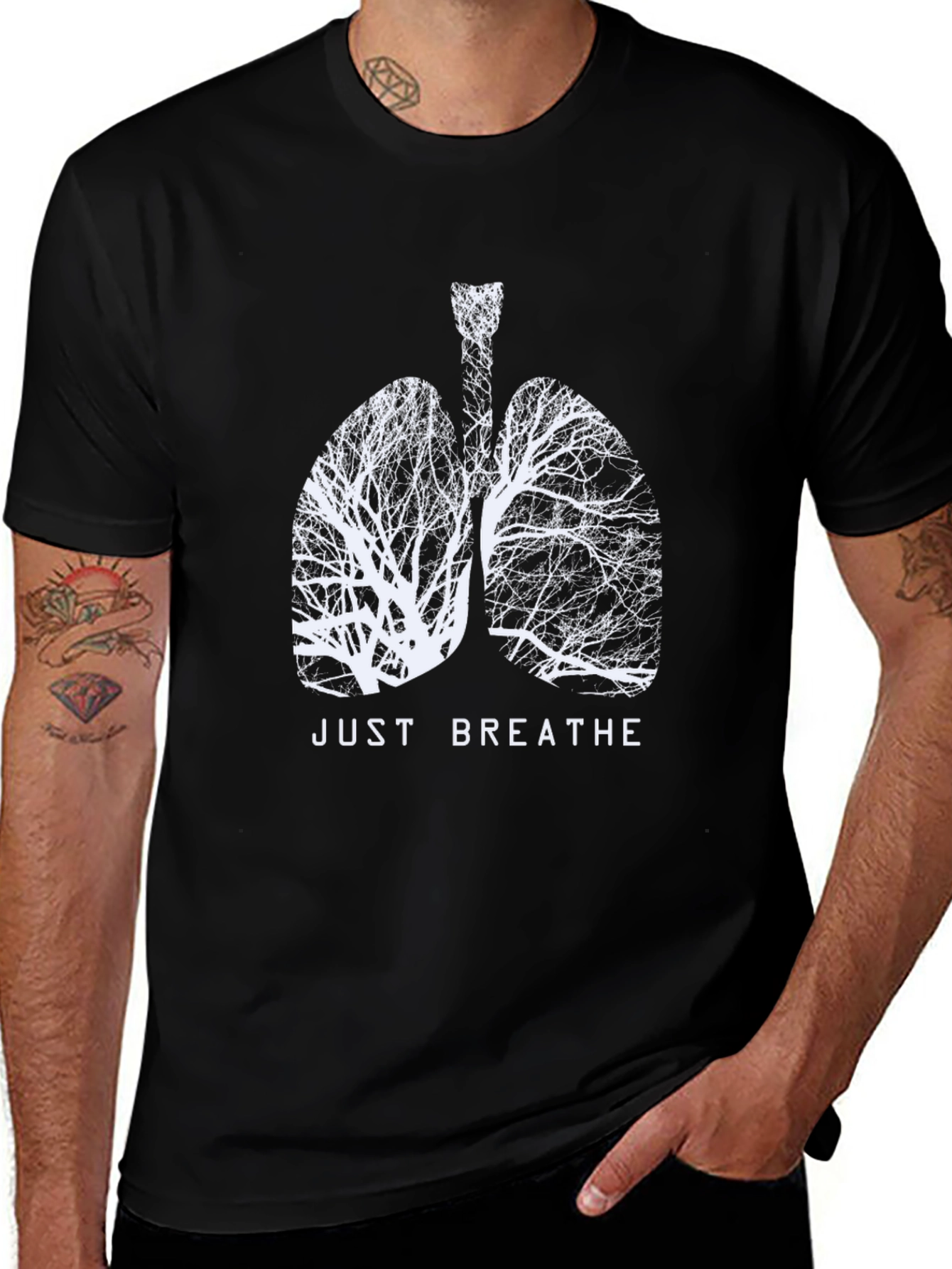 Just Breathe Tree Lungs Black T-Shirt