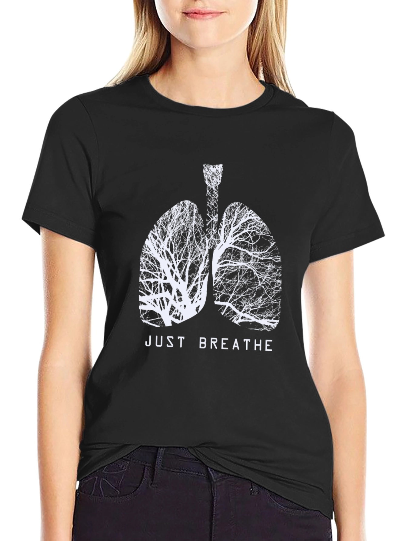 Just Breathe Tree Lungs Black T-Shirt