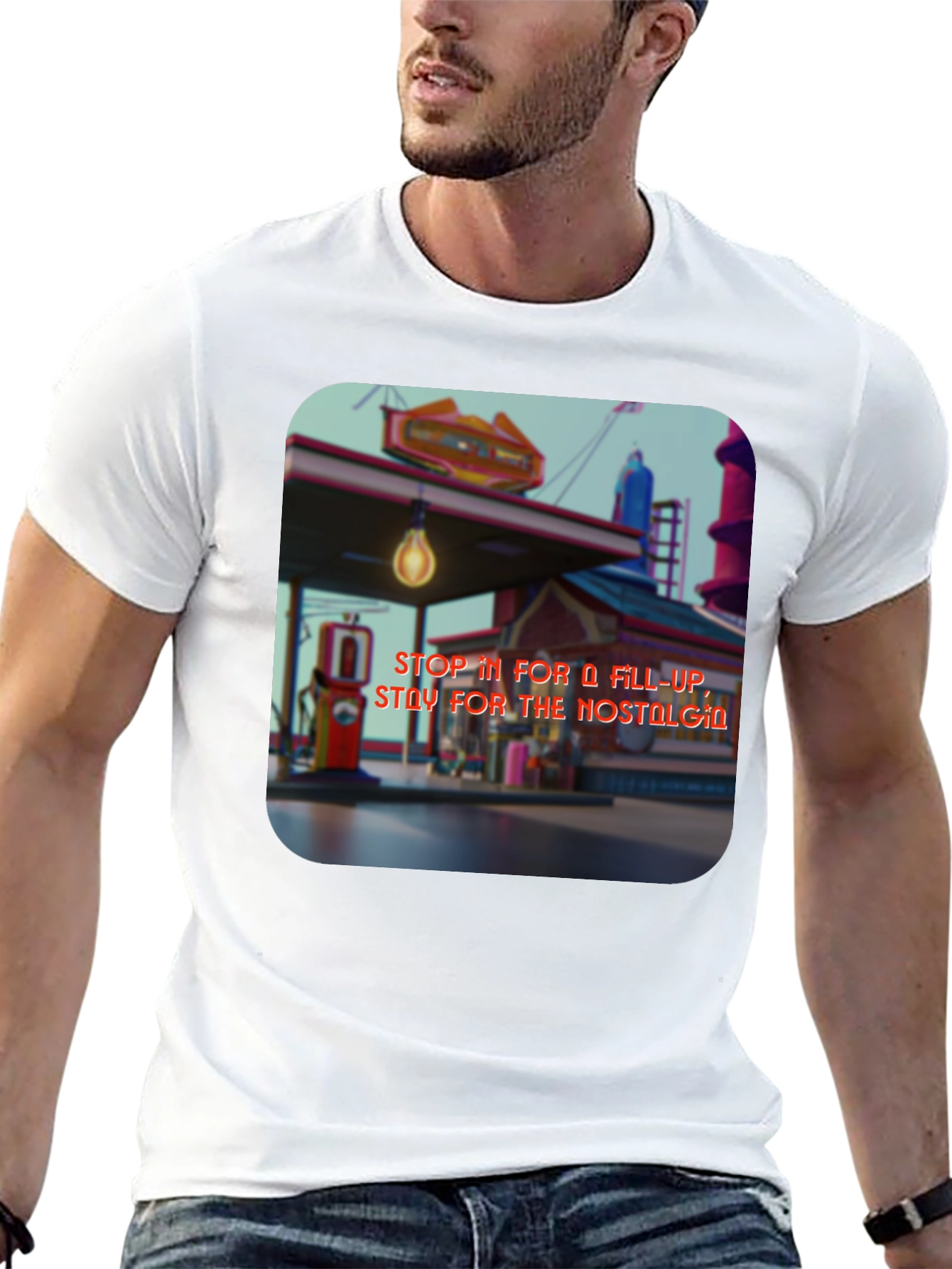 Retro Gas Station T-Shirt - Nostalgic Design