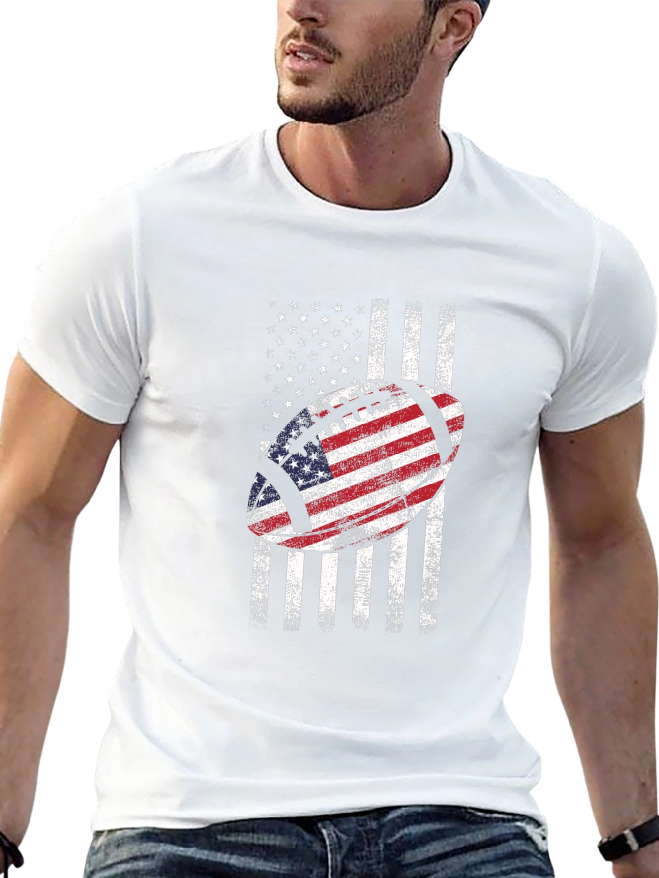 American Flag Football Graphic Tee - Patriotic USA Shirt