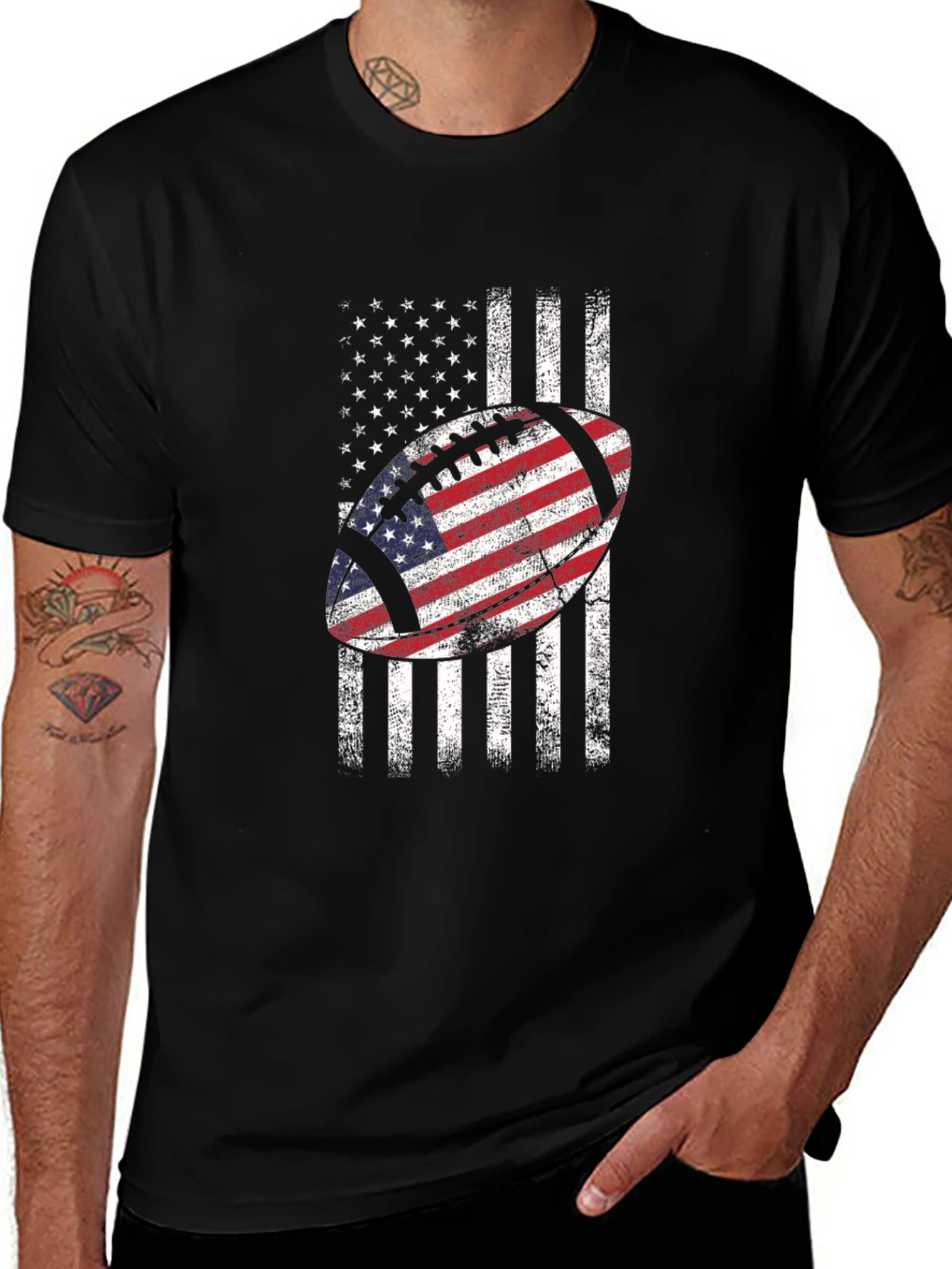 American Flag Football Graphic Tee - Patriotic USA Shirt