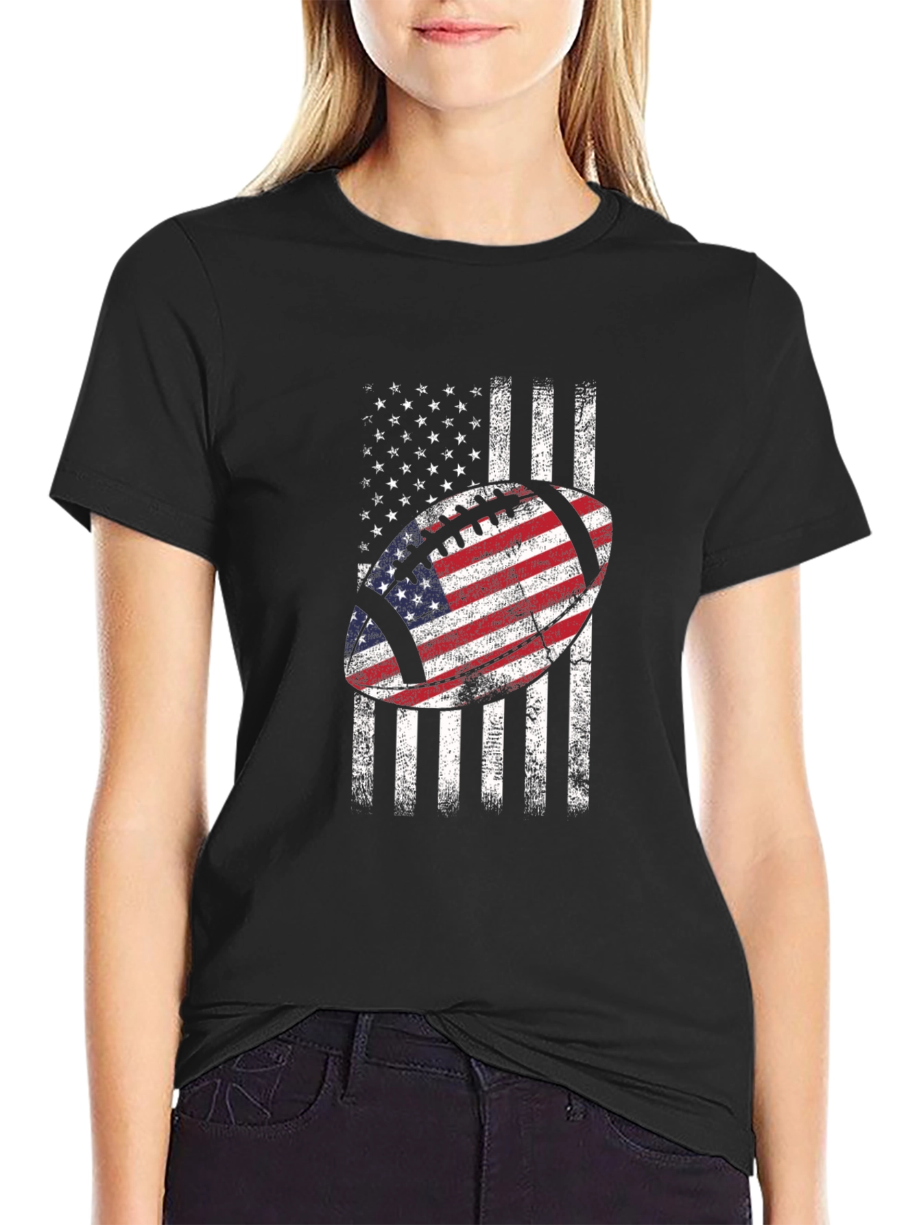 American Flag Football Graphic Tee - Patriotic USA Shirt
