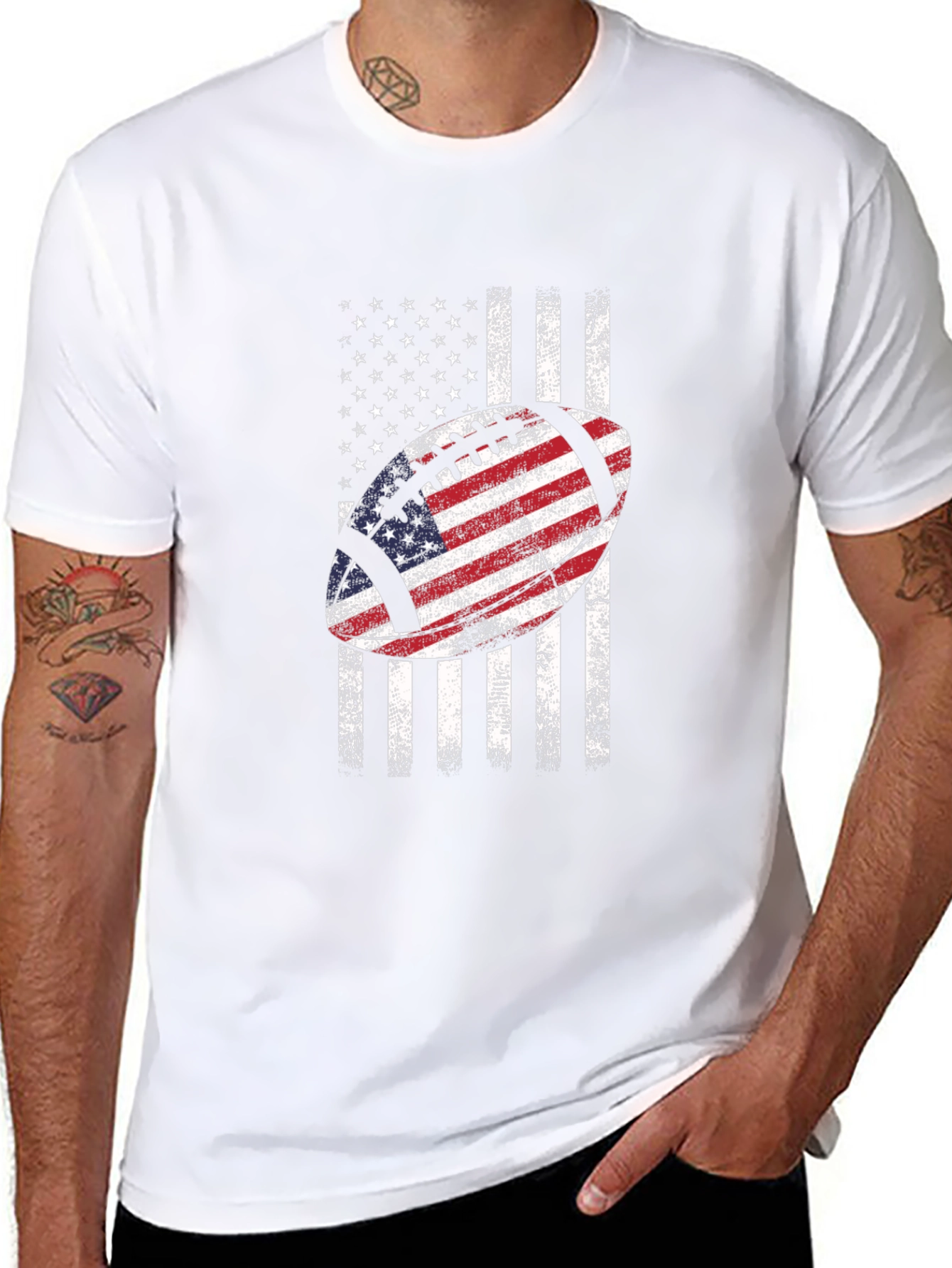 American Flag Football Graphic Tee - Patriotic USA Shirt