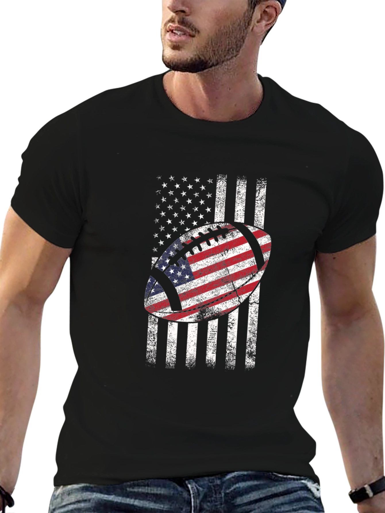 American Flag Football Graphic Tee - Patriotic USA Shirt