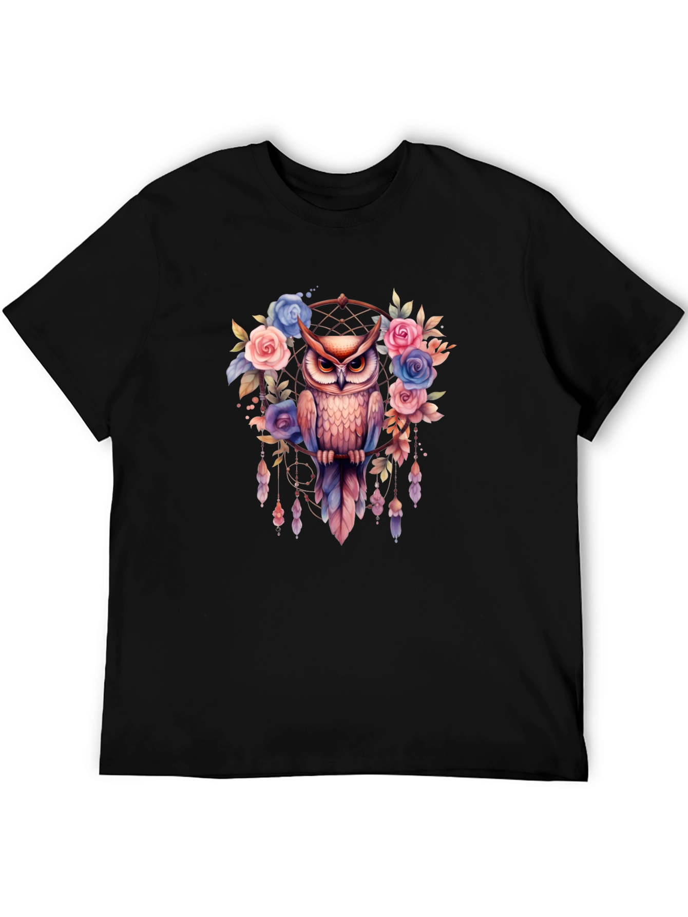 Owl Dreamcatcher Graphic Tee - Stylish Mens Black T-Shirt