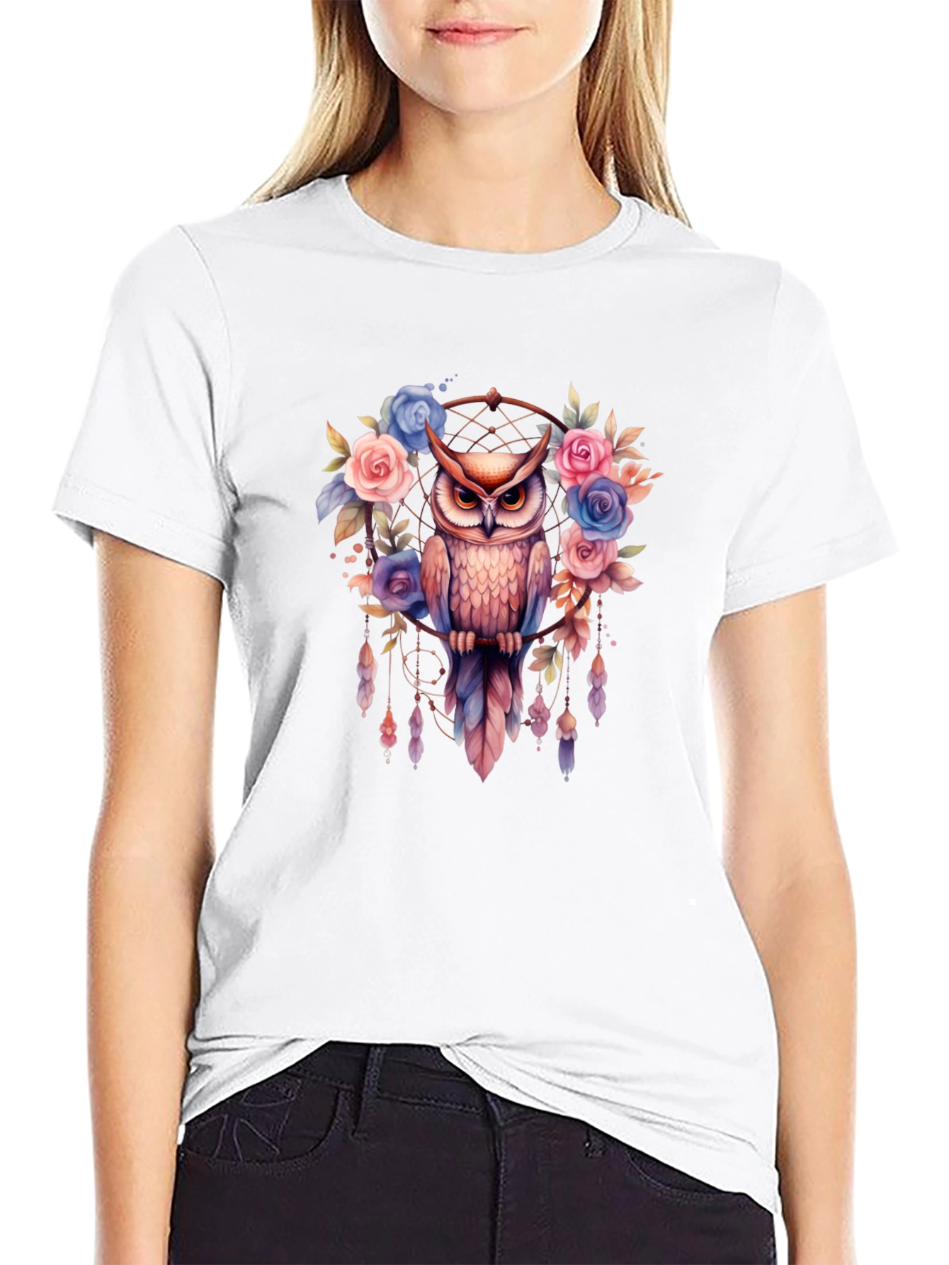 Owl Dreamcatcher Graphic Tee - Stylish Mens Black T-Shirt