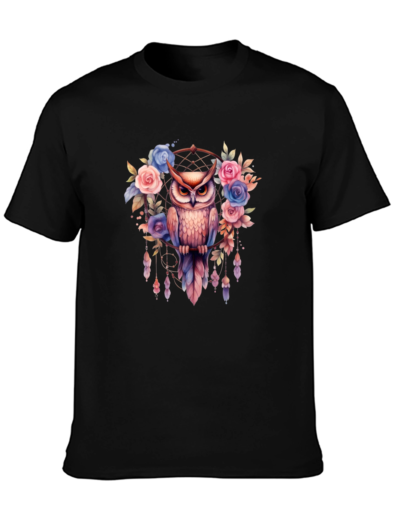 Owl Dreamcatcher Graphic Tee - Stylish Mens Black T-Shirt