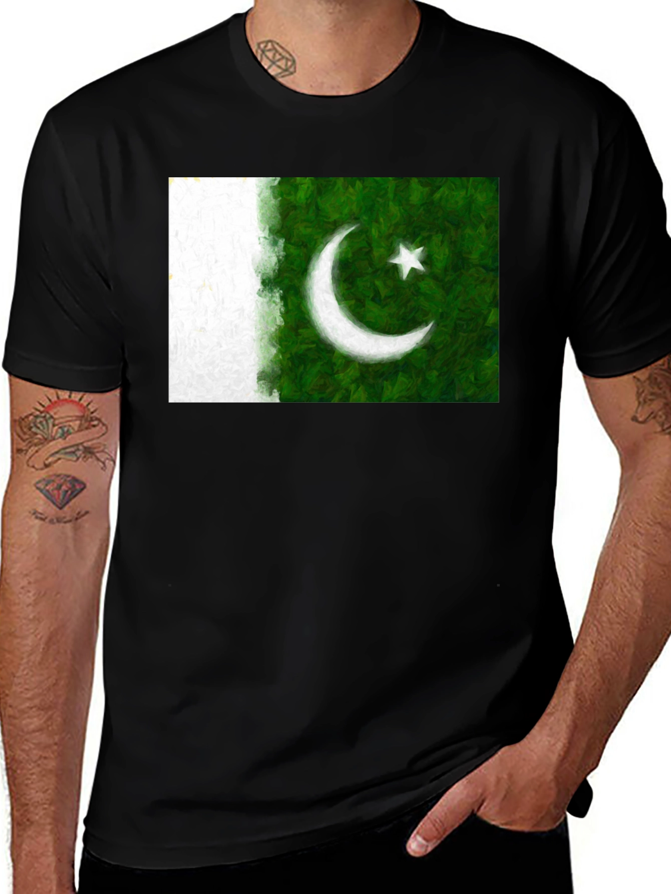 Pakistan Flag Graphic Print Black T-Shirt