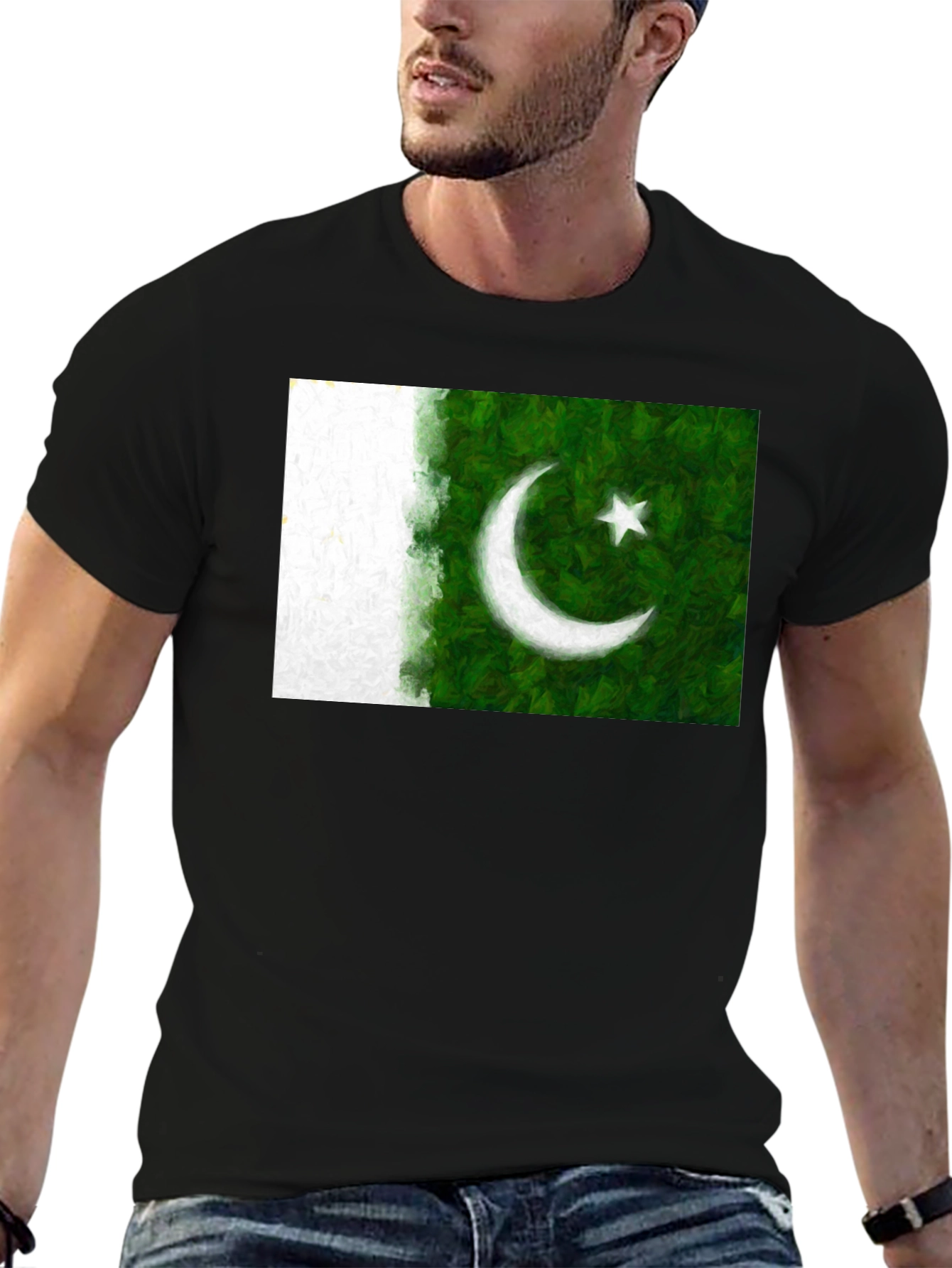 Pakistan Flag Graphic Print Black T-Shirt