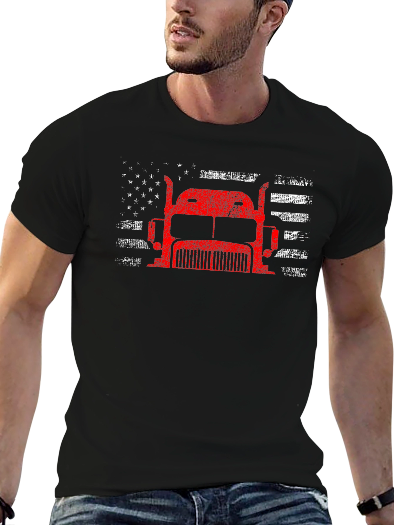 Trucker American Flag Graphic T-Shirt