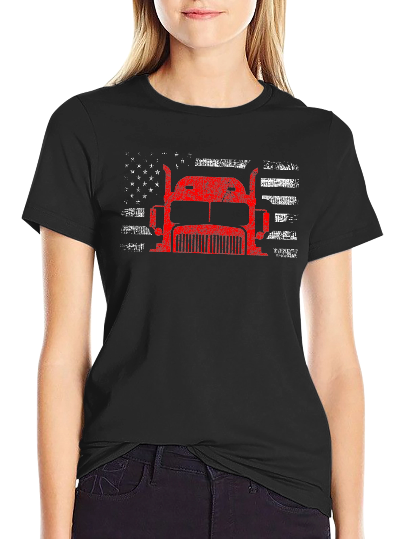 Trucker American Flag Graphic T-Shirt