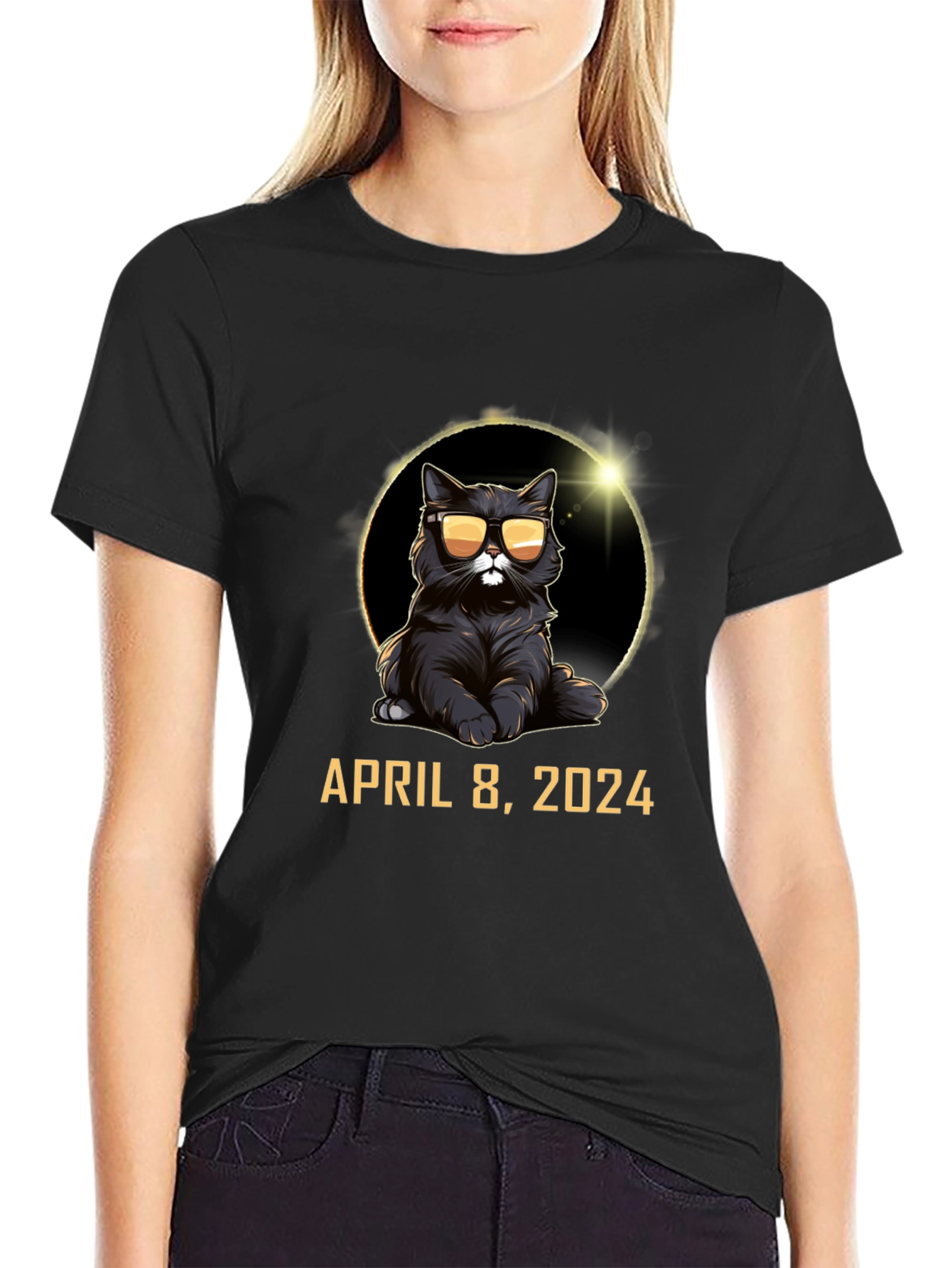 Total Solar Eclipse 2024 Cat T-Shirt