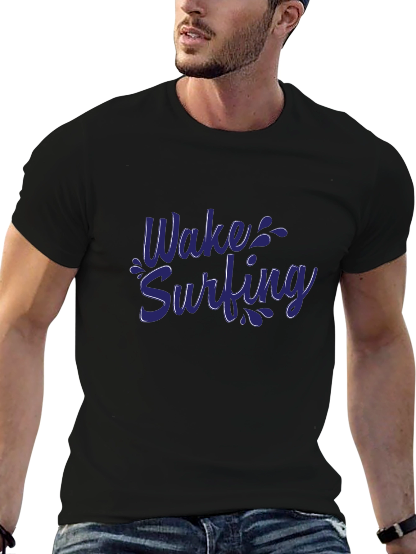 Wake Surfing Graphic Tee - Black Cotton Comfort