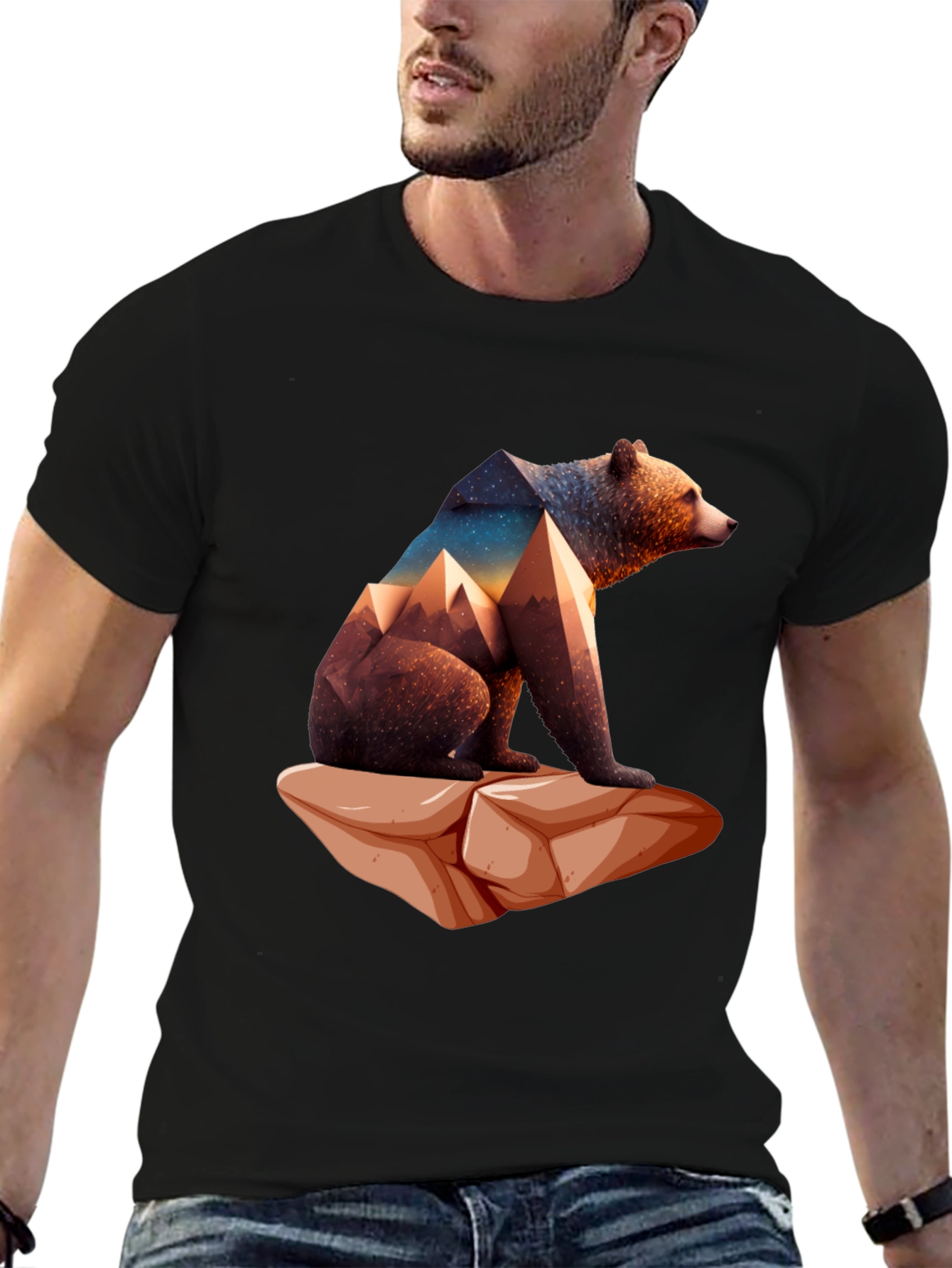 Geometric Bear Graphic Tee - Nature Design