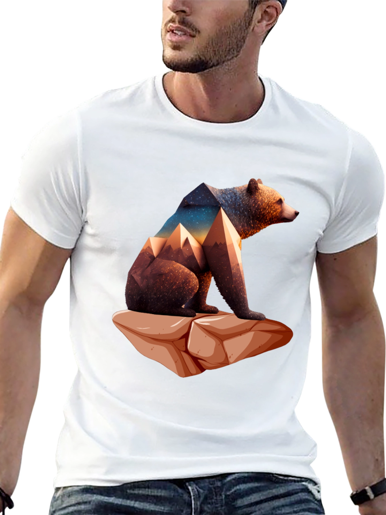 Geometric Bear Graphic Tee - Nature Design