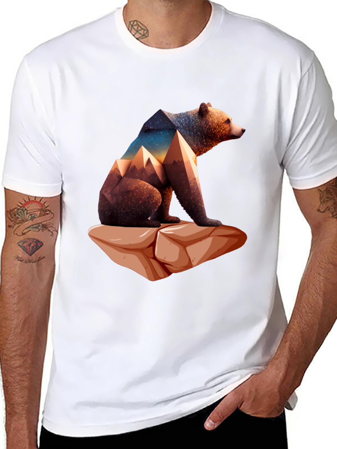Geometric Bear Graphic Tee - Nature Design