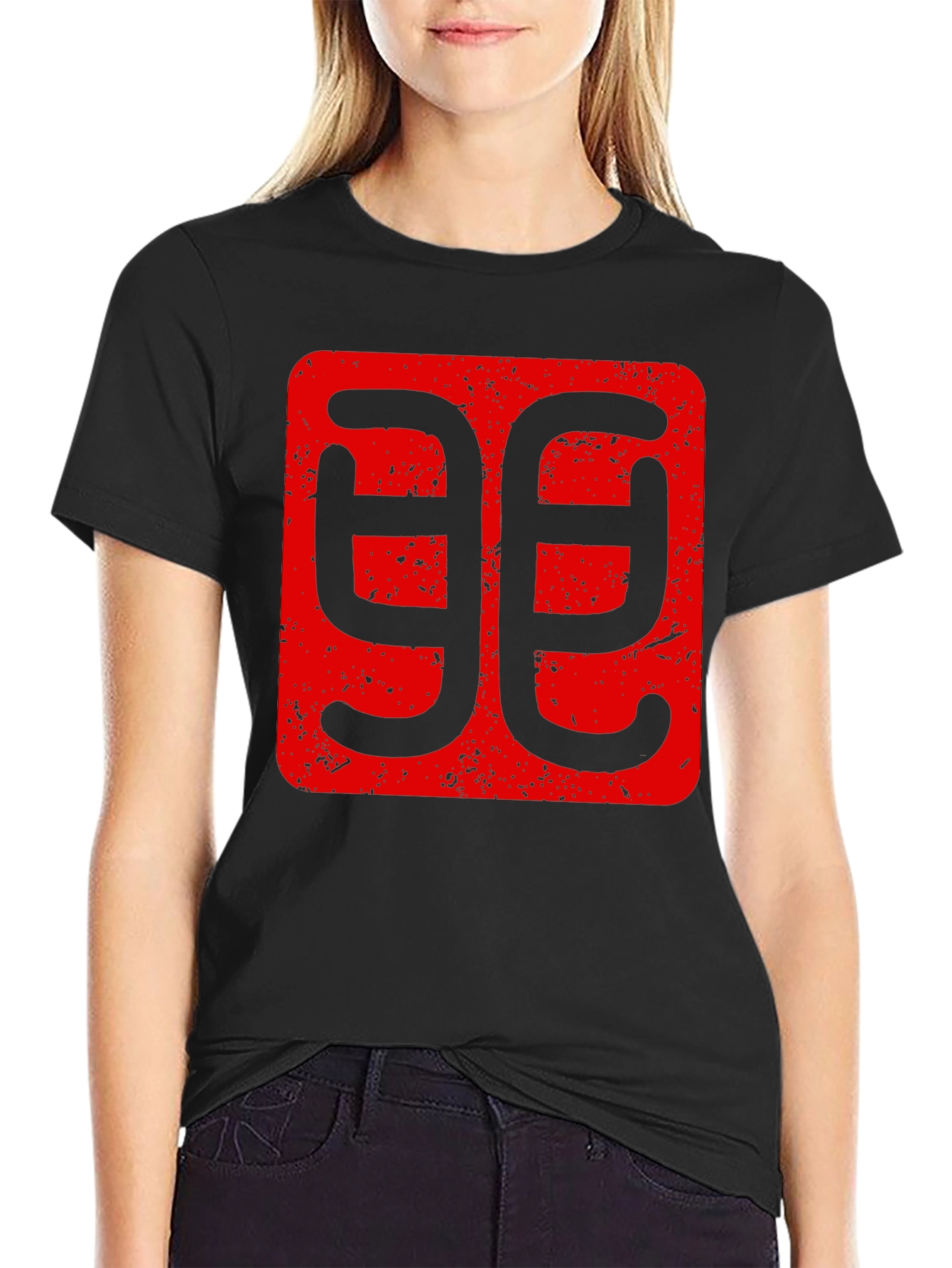 Geometric Red Graphic Print Black T-Shirt