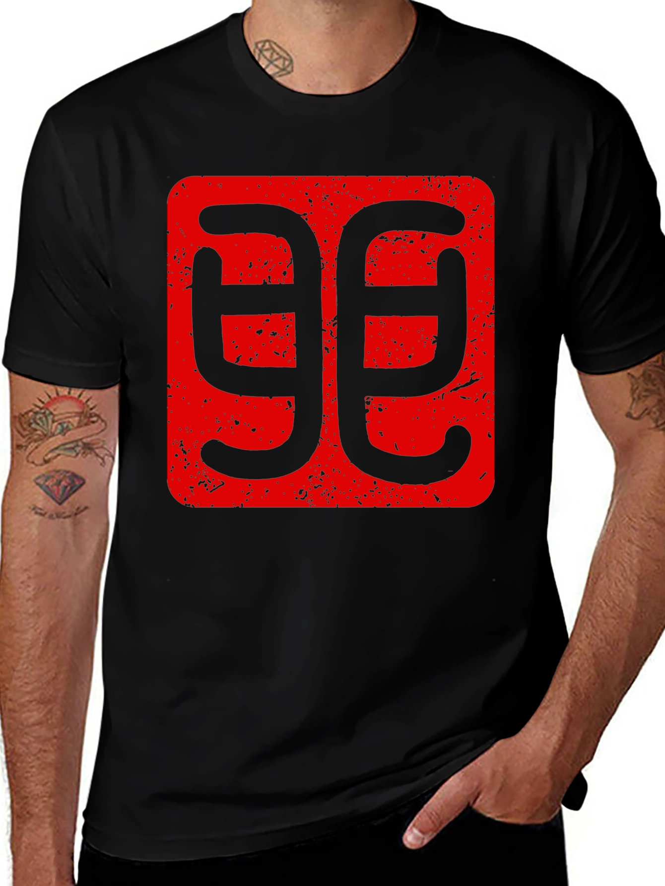 Geometric Red Graphic Print Black T-Shirt