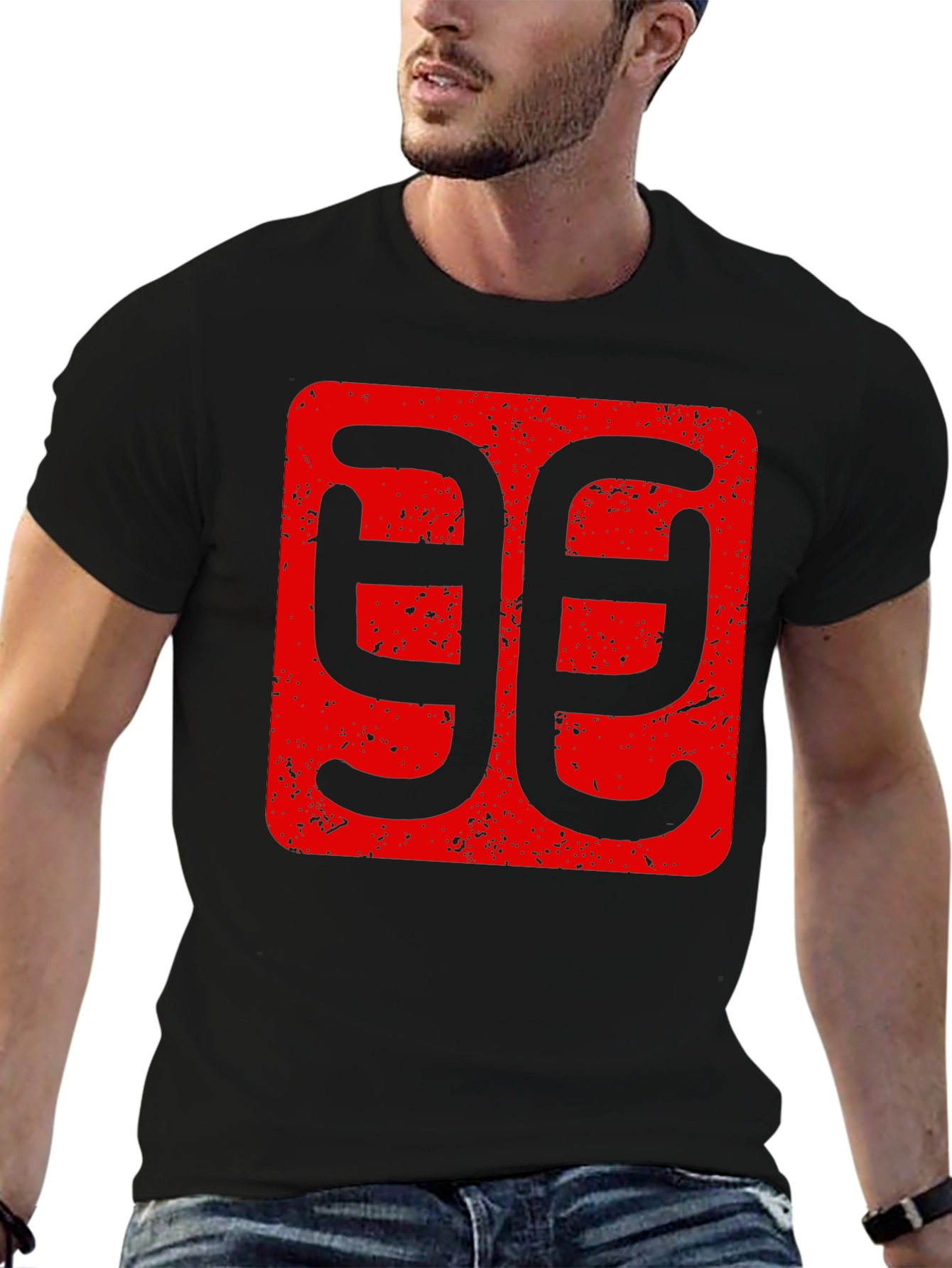 Geometric Red Graphic Print Black T-Shirt