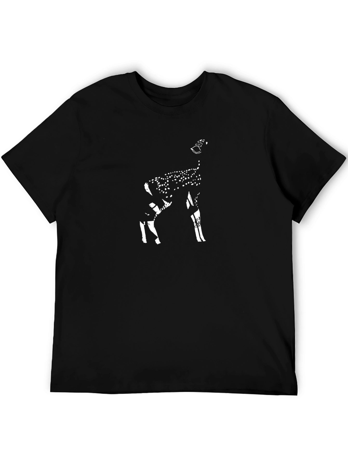 Mens Black T-Shirt with Stylized Deer Design