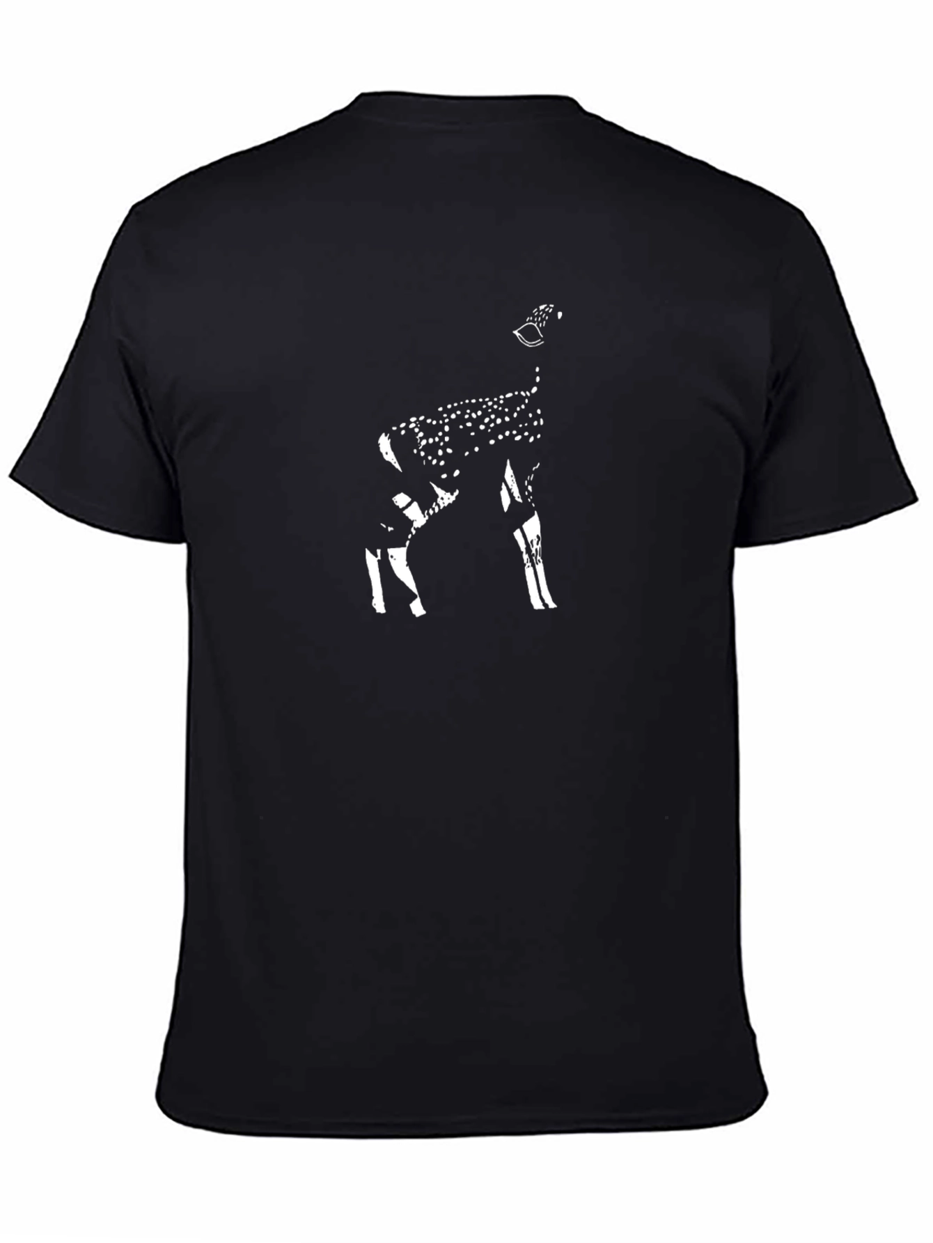 Mens Black T-Shirt with Stylized Deer Design
