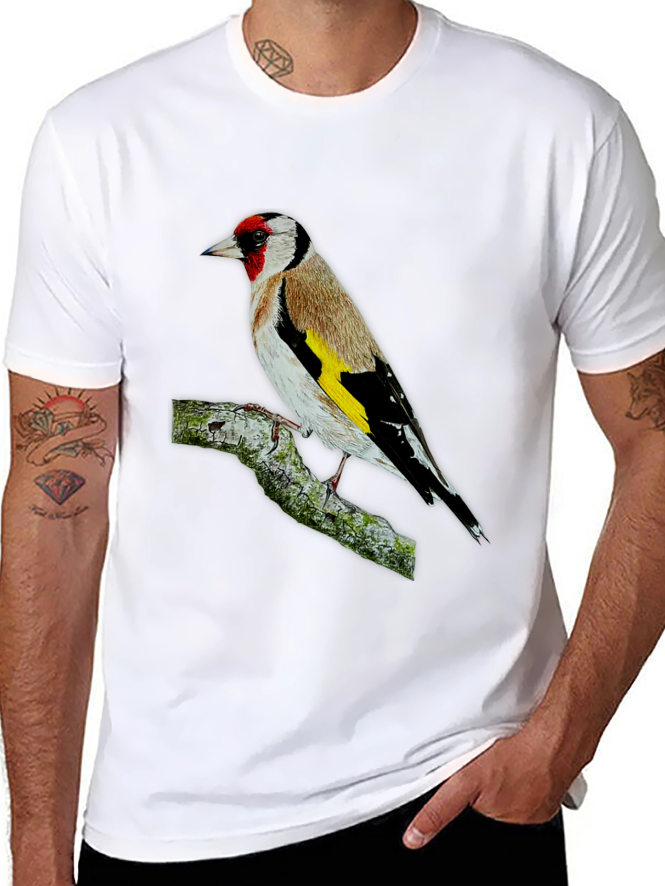 Goldfinch Bird Graphic Tee - Black Cotton T-Shirt