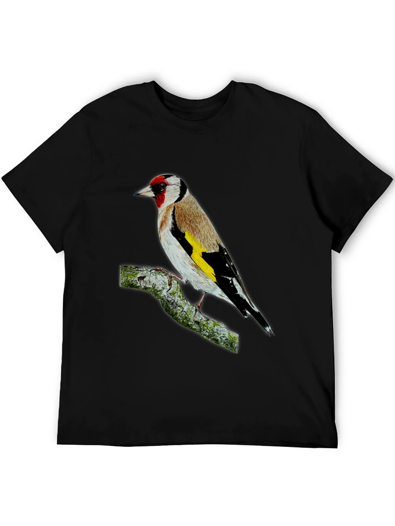 Goldfinch Bird Graphic Tee - Black Cotton T-Shirt
