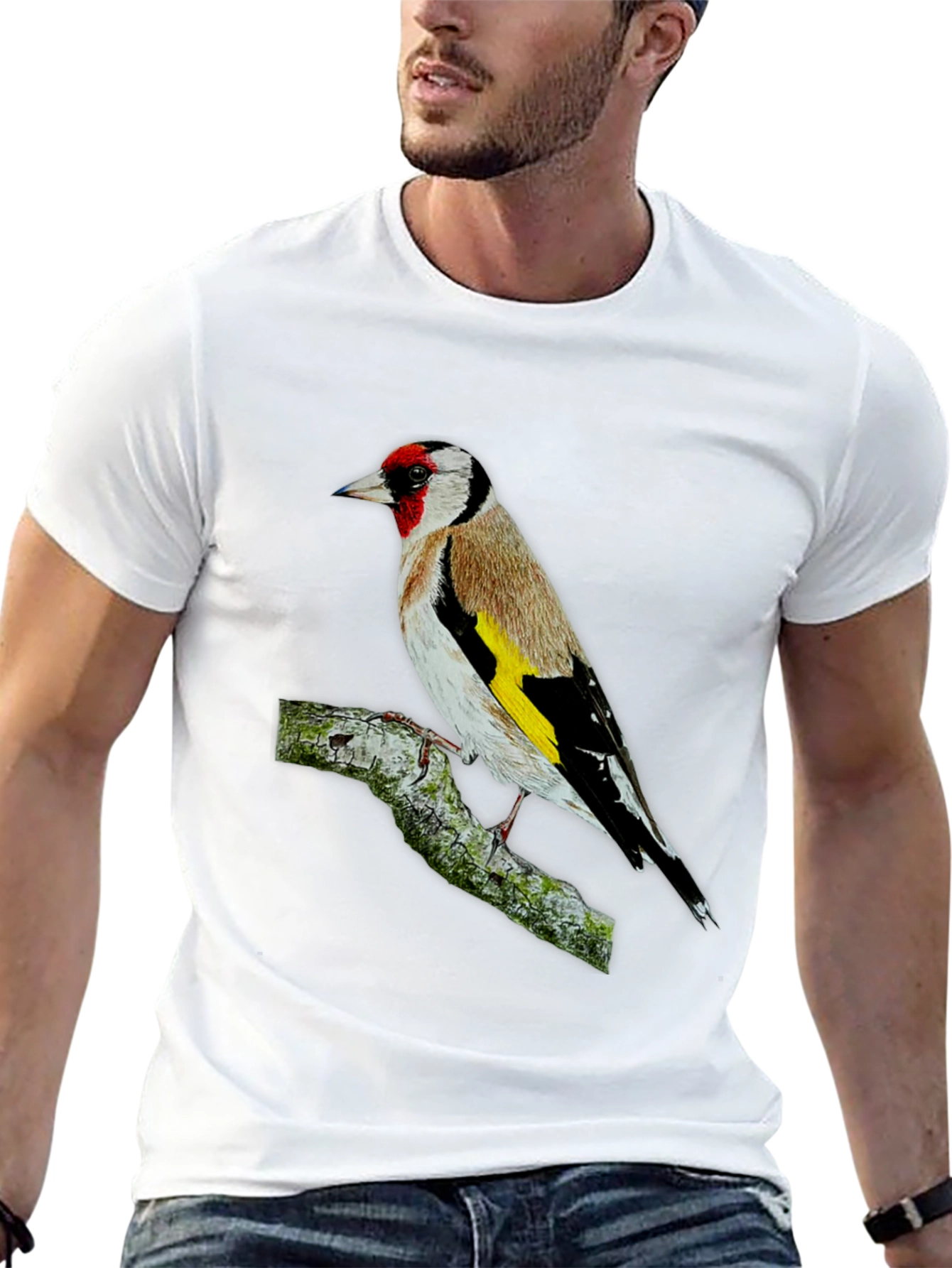 Goldfinch Bird Graphic Tee - Black Cotton T-Shirt