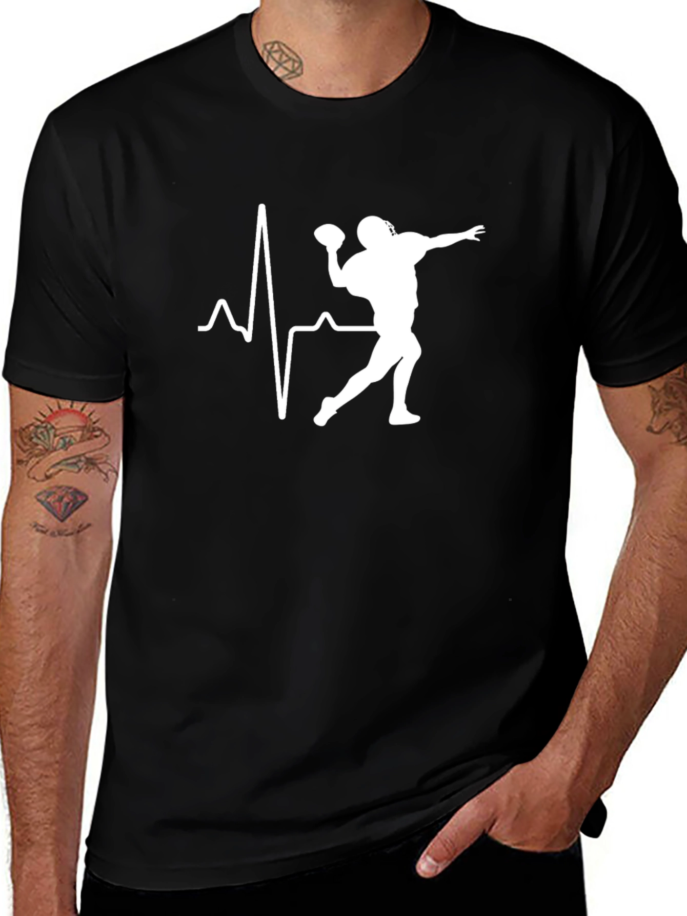 Football Heartbeat T-Shirt - Black